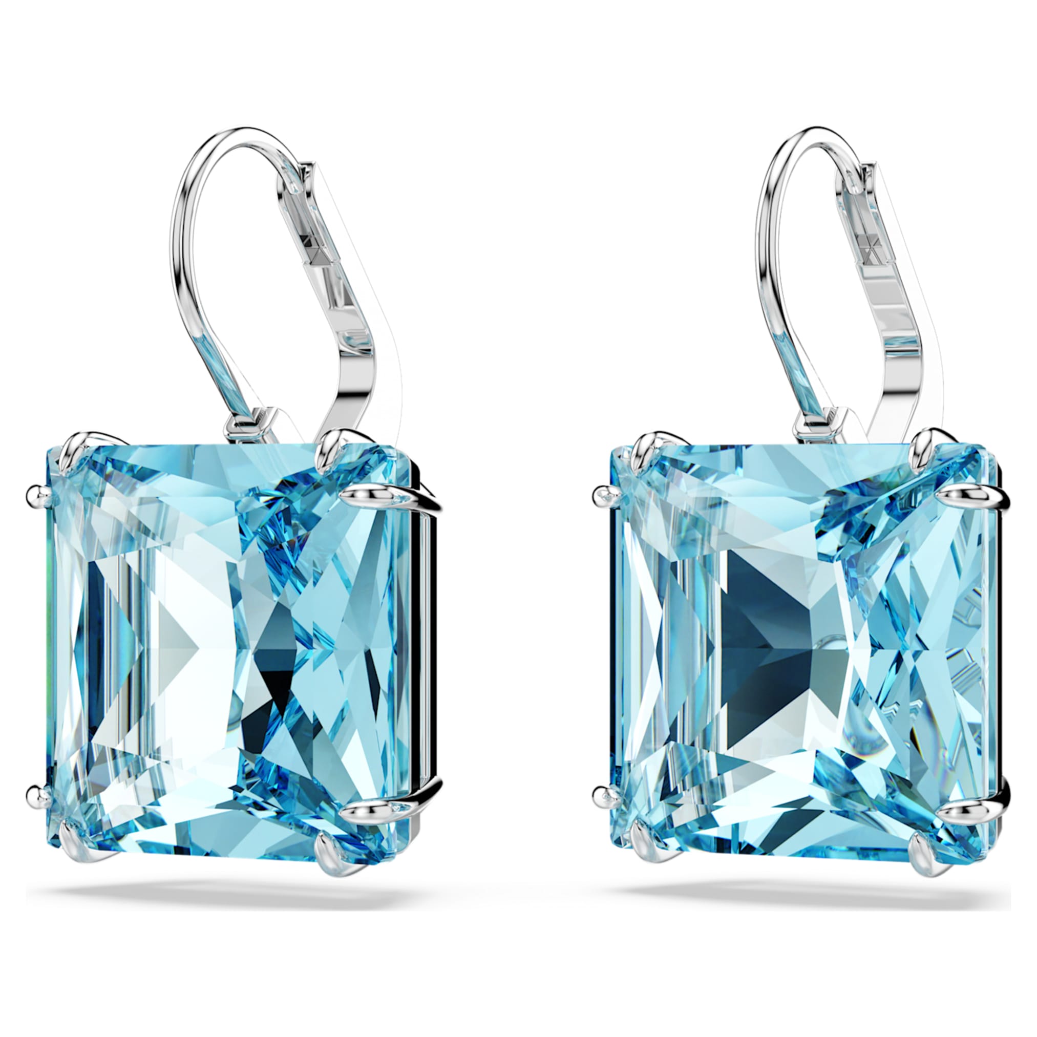 Swarovski Millenia drop earrings Square cut, Blue, Rhodium plated