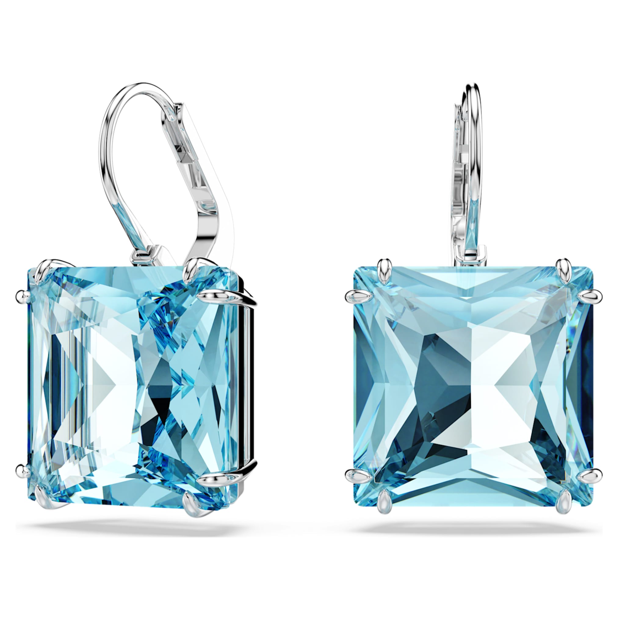 Swarovski Millenia drop earrings Square cut, Blue, Rhodium plated