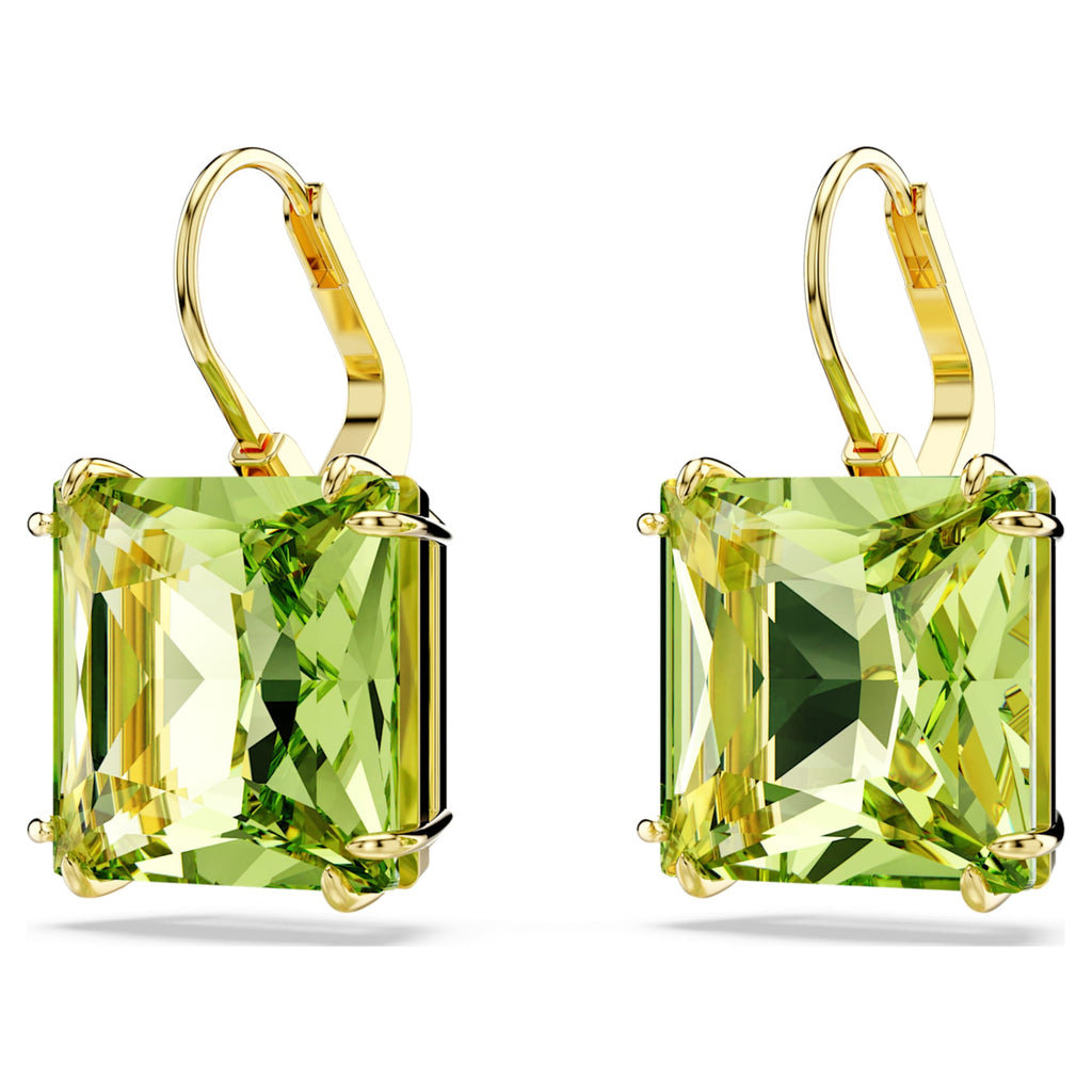 Swarovski Millenia drop earrings Square cut, Green, 18K gold finish