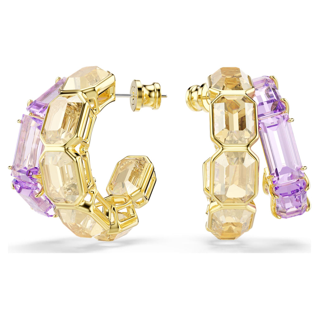 Swarovski Millenia hoop earrings Mixed cuts, Multicolored, 18K gold finish