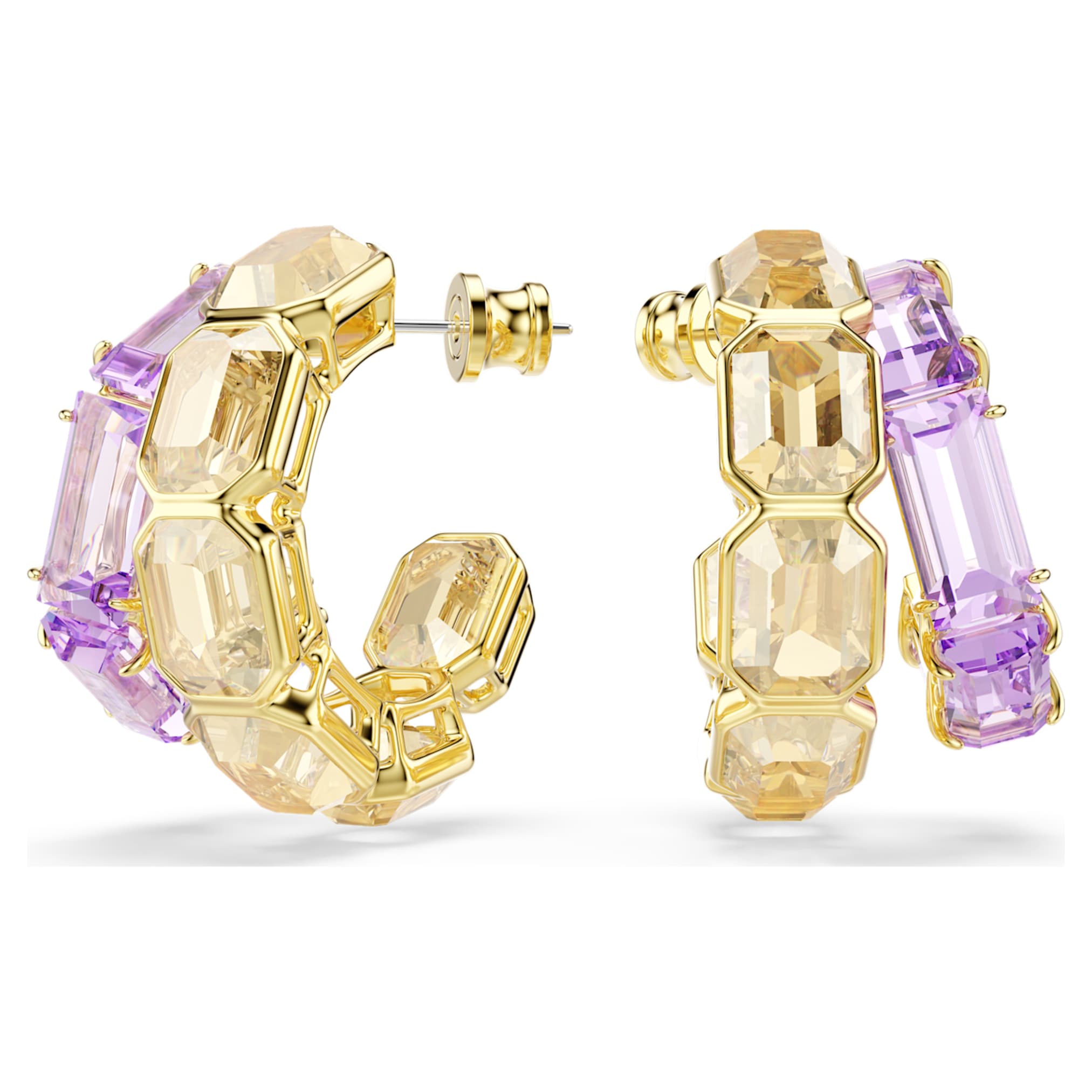 Swarovski Millenia hoop earrings Mixed cuts, Multicolored, 18K gold finish