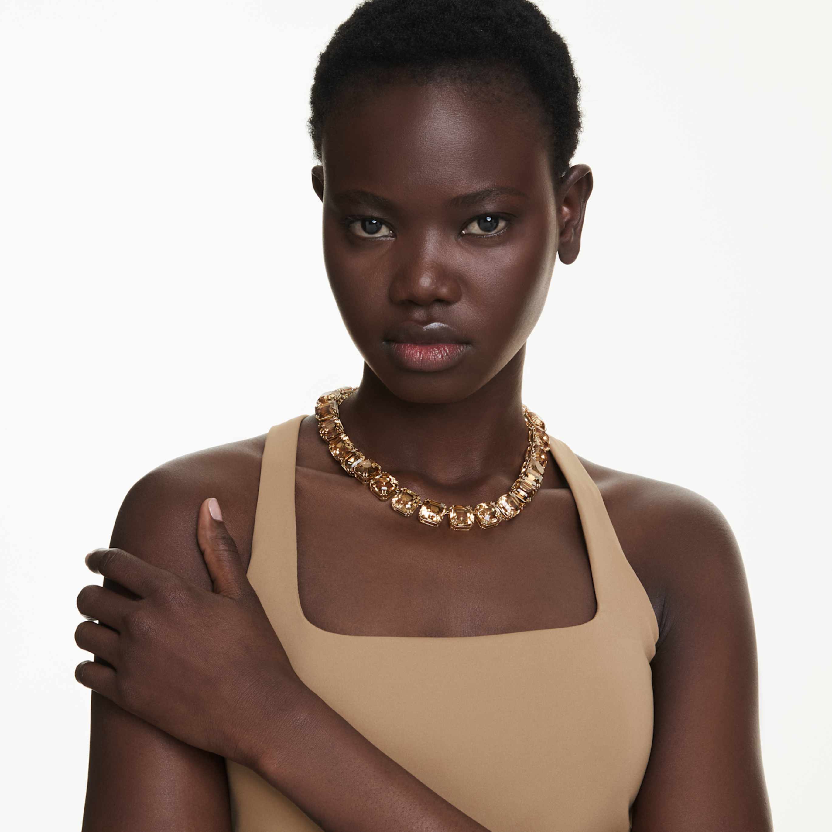 Swarovski Millenia necklace Octagon cut, Caramel, 18K gold finish
