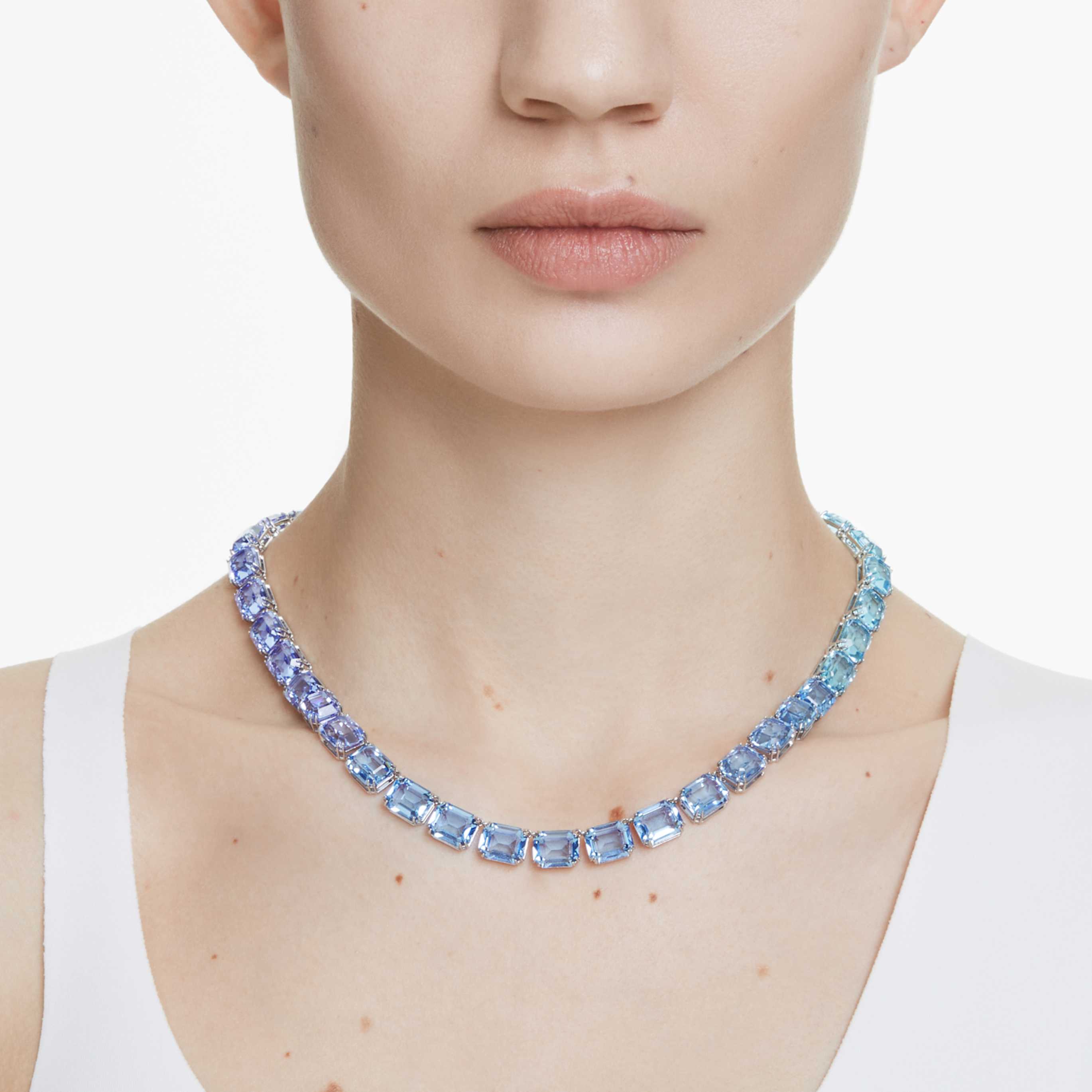 Swarovski Millenia necklace Octagon cut, Color gradient, Green, 18K gold finish