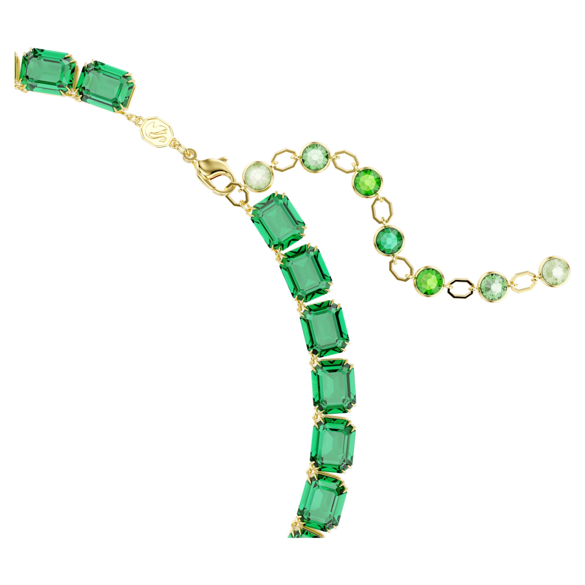 Swarovski Millenia necklace Octagon cut, Color gradient, Green, 18K gold finish