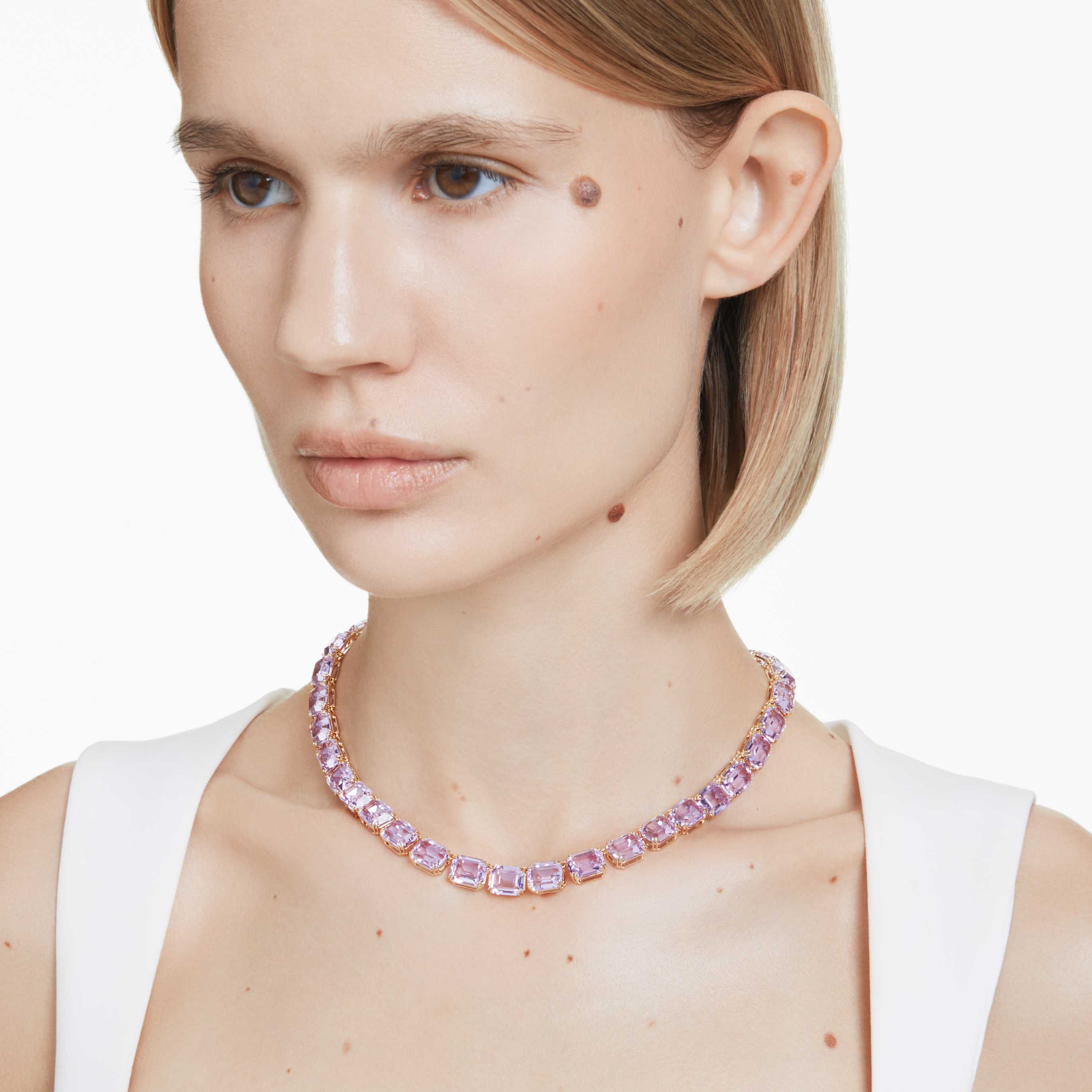 Swarovski Millenia necklace Octagon cut, Color gradient, Blue, Rhodium plated