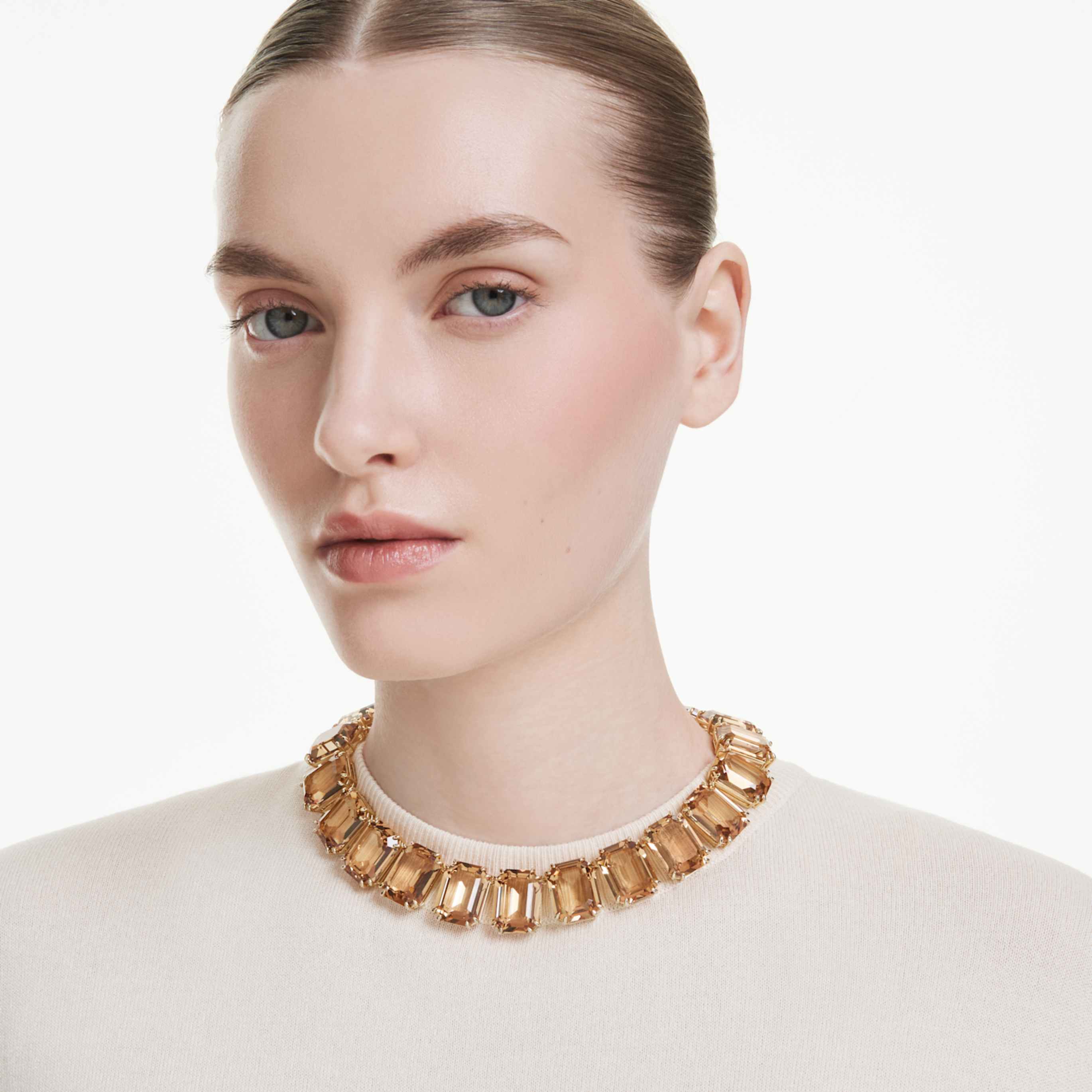 Swarovski Millenia necklace Oversized crystals, Octagon cut, White, Rhodium plated