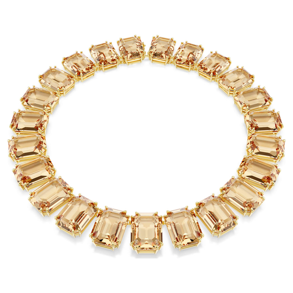 Swarovski Millenia necklace Oversized crystals, Octagon cut, Caramel, 18K gold finish
