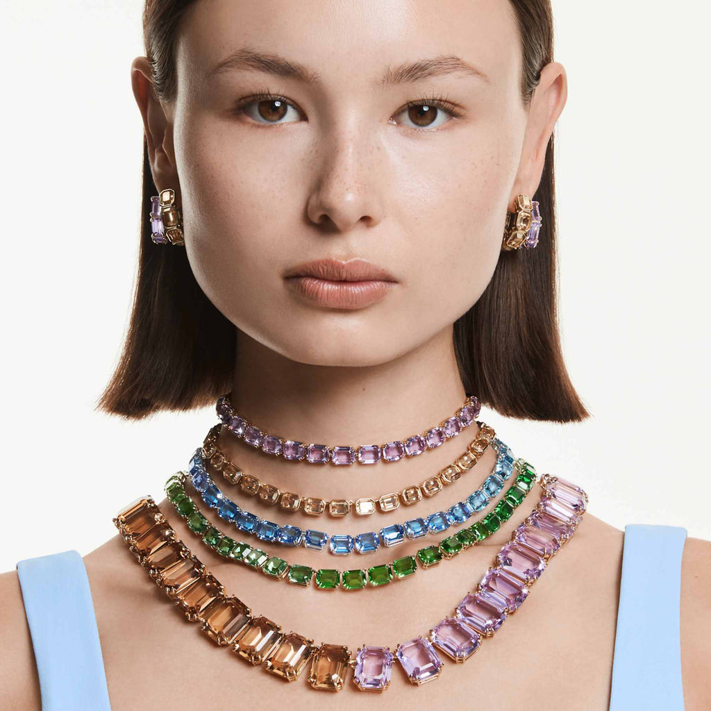 Swarovski Millenia necklace Oversized crystals, Octagon cut, Caramel, 18K gold finish