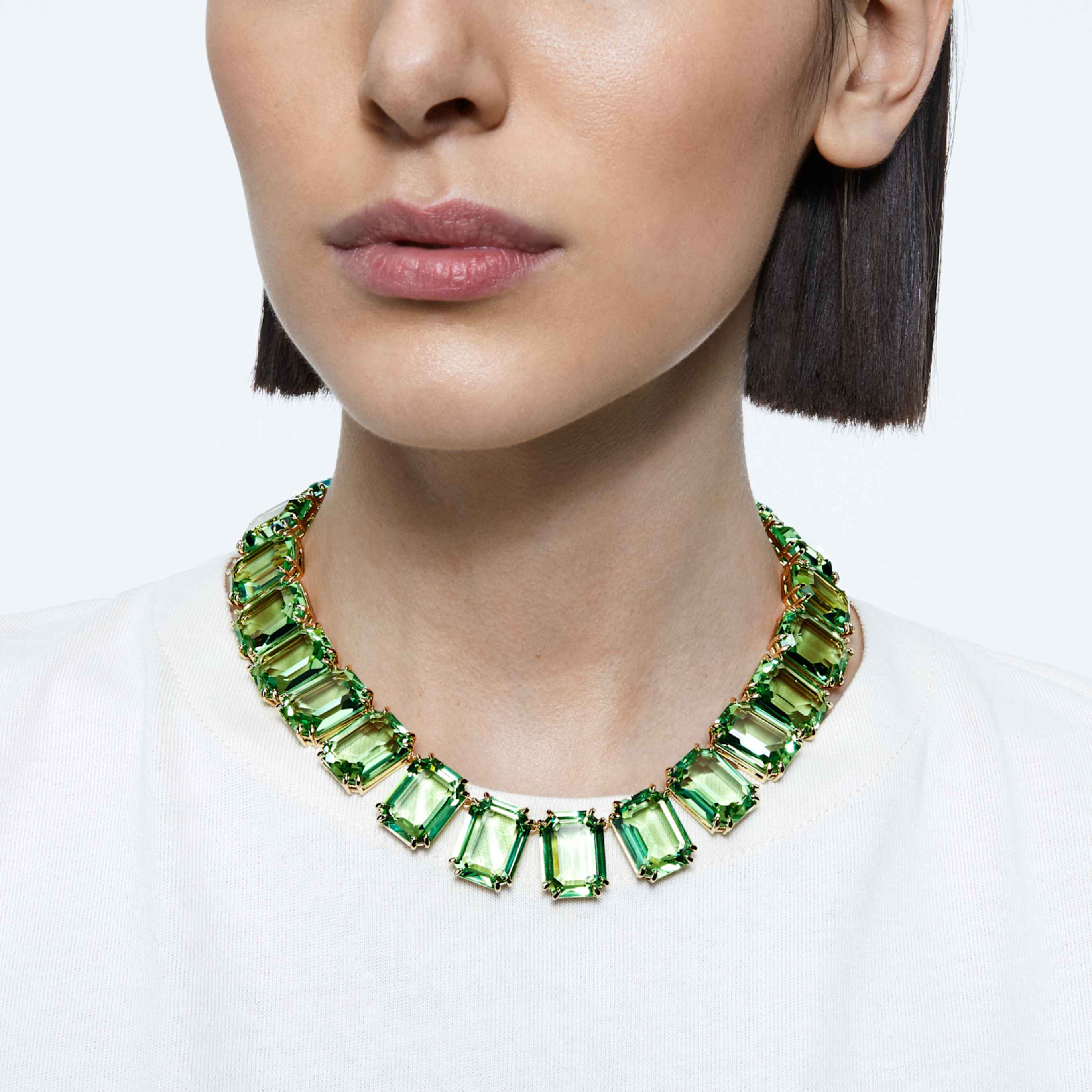 Swarovski Millenia necklace Oversized crystals, Octagon cut, White, Rhodium plated