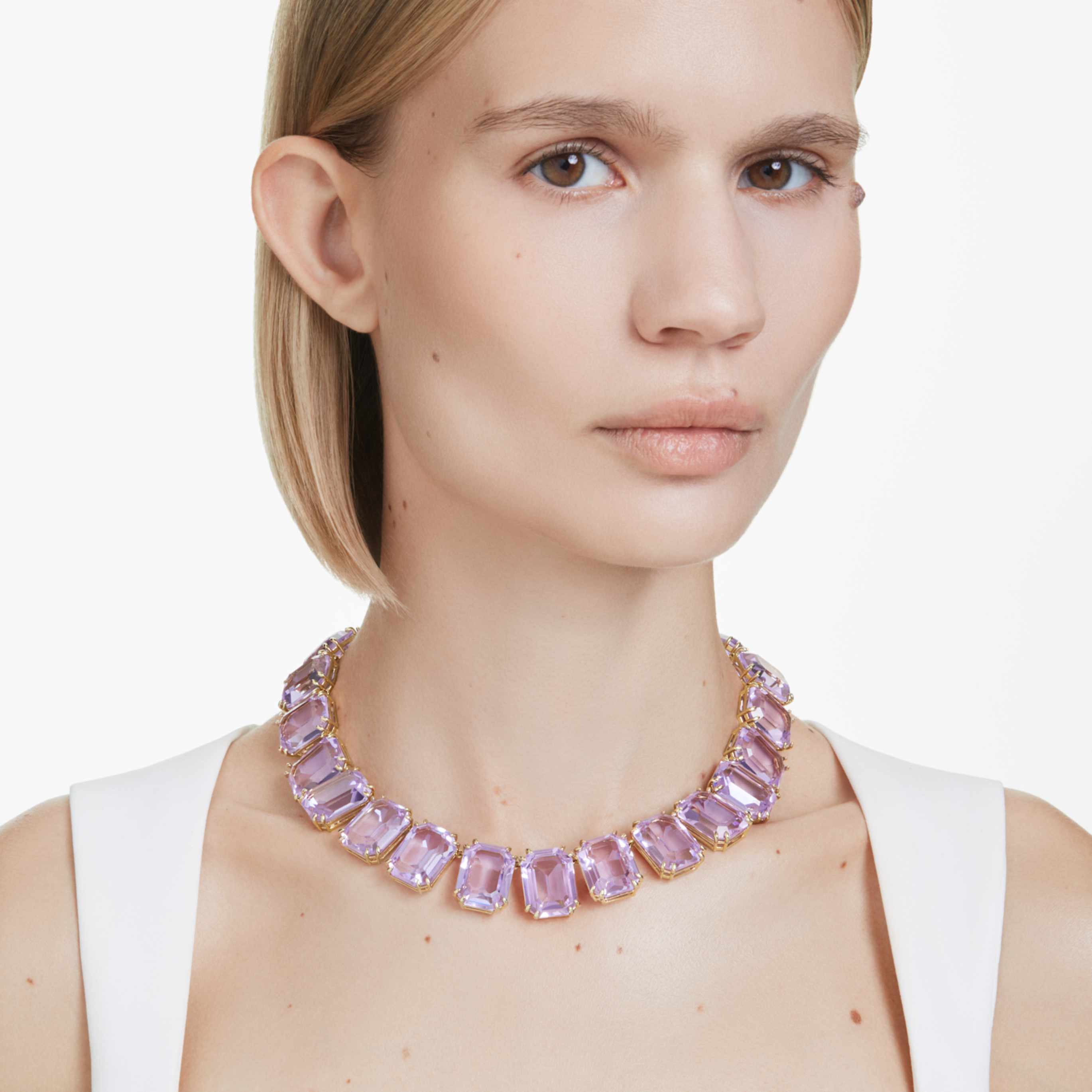 Swarovski Millenia necklace Oversized crystals, Octagon cut, White, Rhodium plated