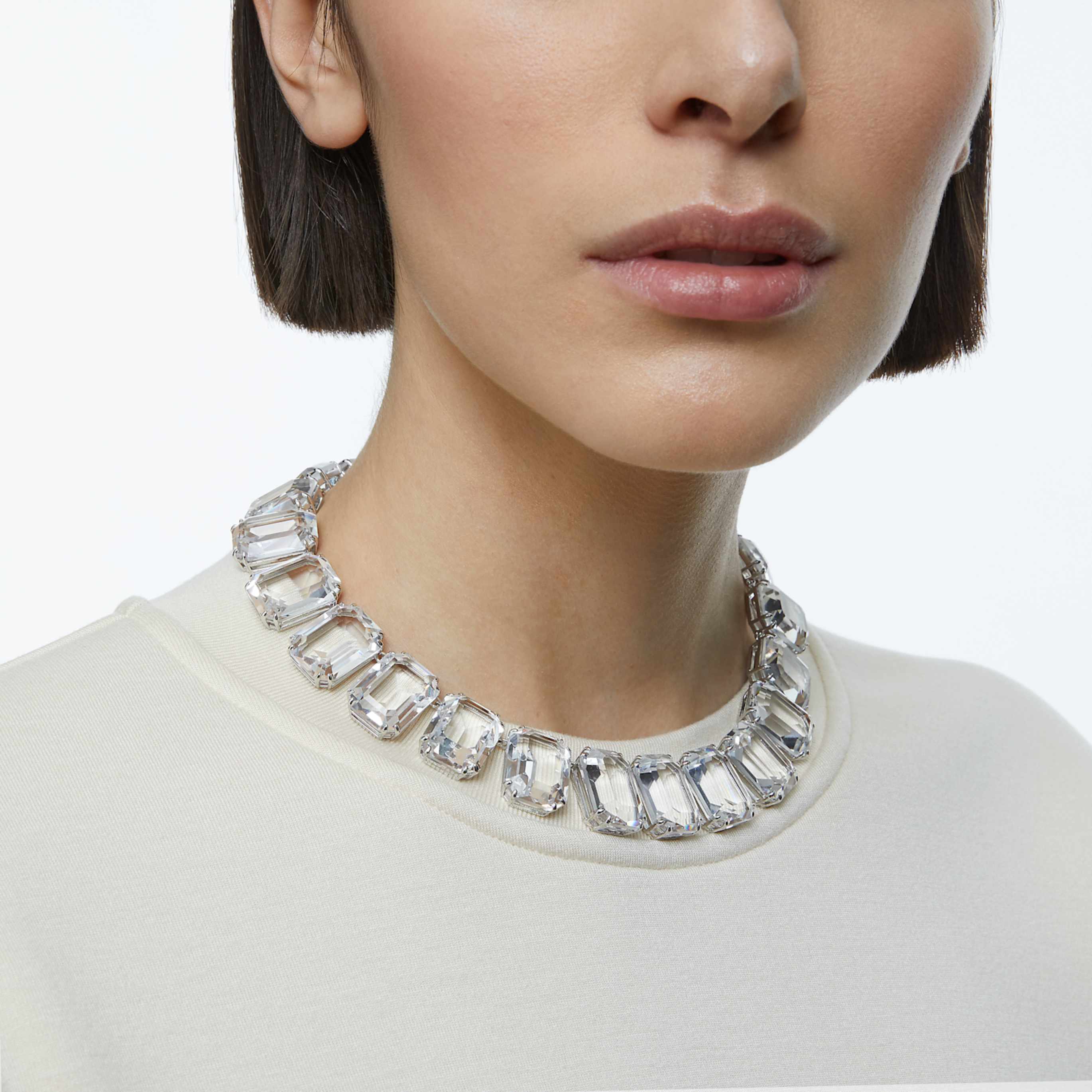Swarovski Millenia necklace Oversized crystals, Octagon cut, Blue, Rhodium plated