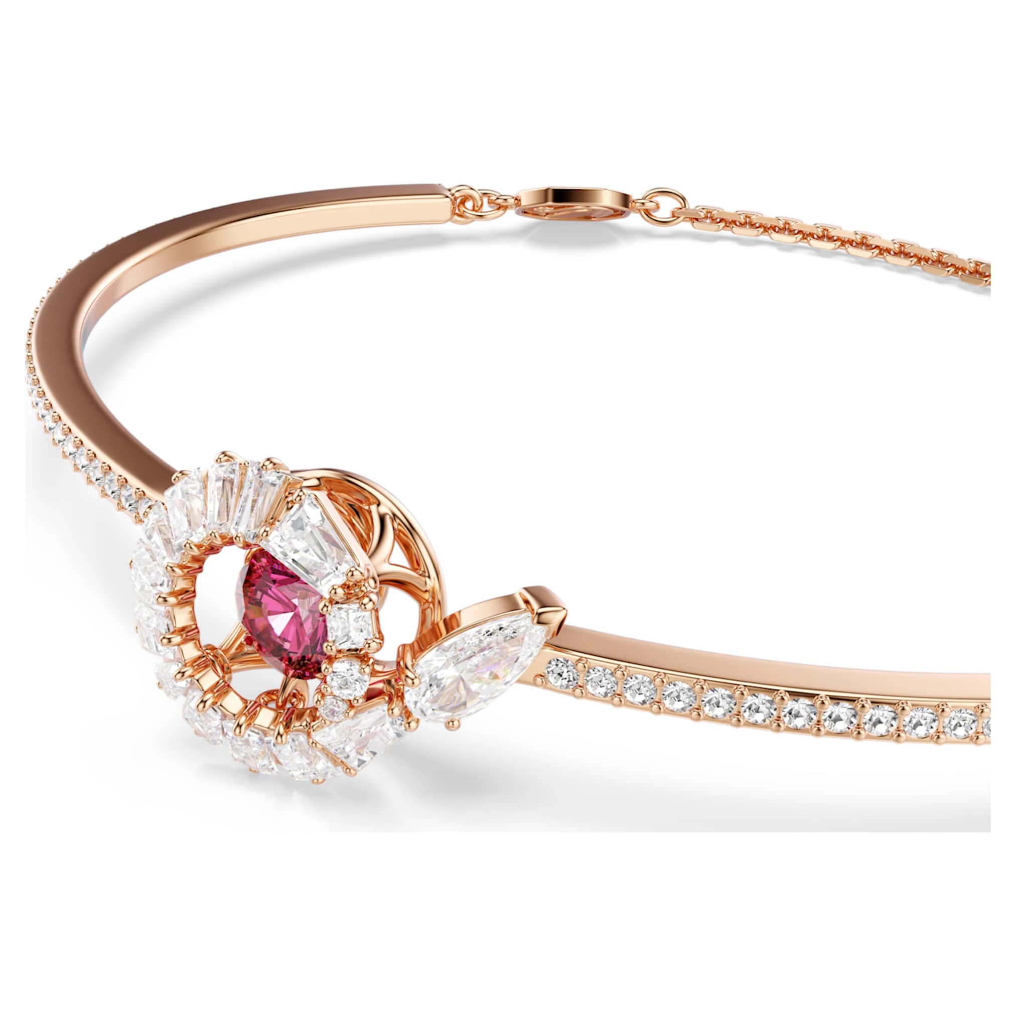 Swarovski Snake bangle Mixed cuts, Year of the Snake, Red, 18K rose gold finish