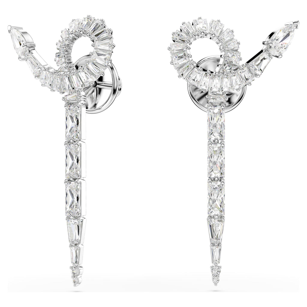 Swarovski Snake drop earrings Mixed cuts, Year of the Snake, White, Rhodium plated