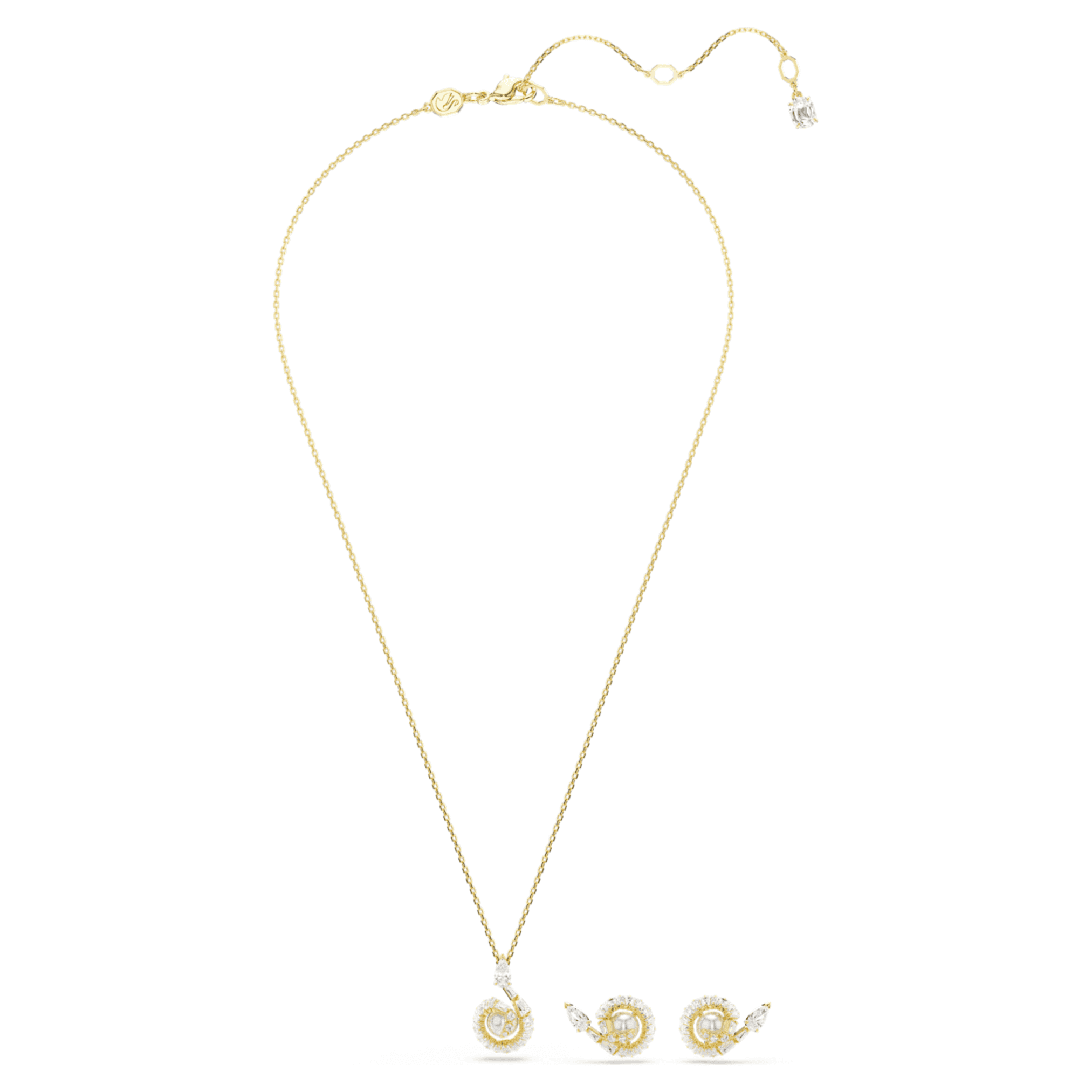 Swarovski Snake set Crystal pearl, Mixed cuts, Year of the Snake, White, 18K gold finish