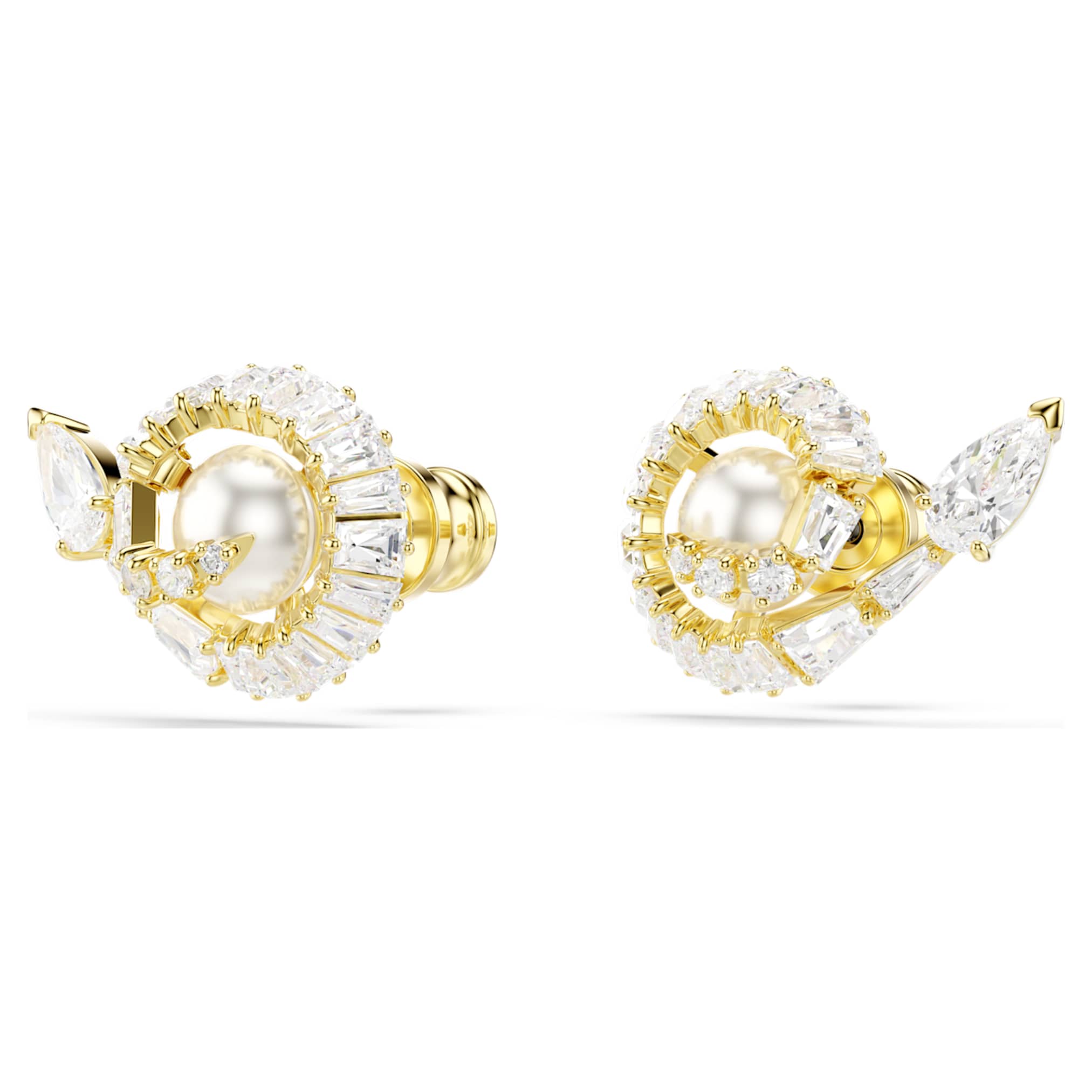 Swarovski Snake stud earrings Crystal pearl, Mixed cuts, Year of the Snake, White, 18K gold finish