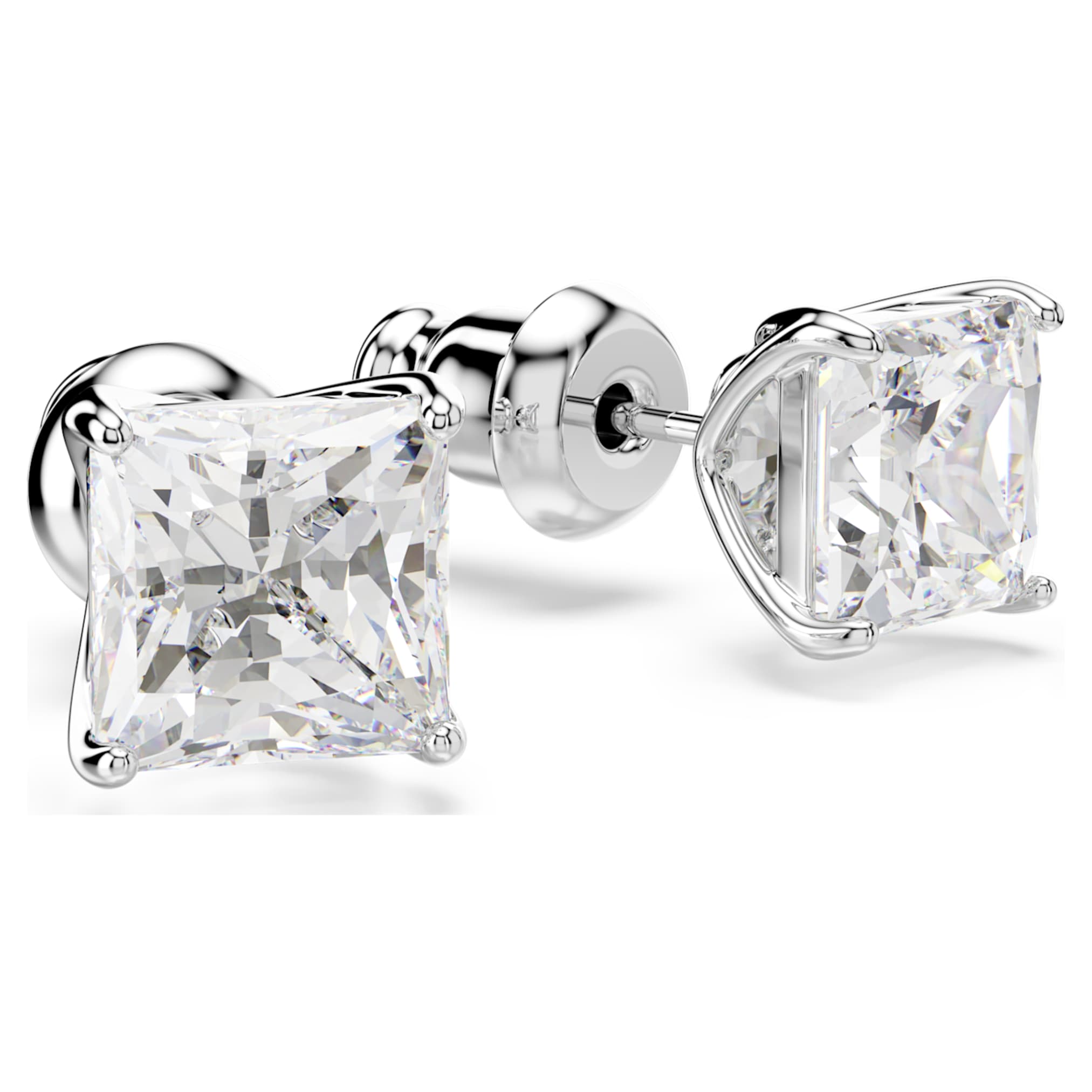 Swarovski Stilla Attract stud earrings Square cut, White, Rhodium plated