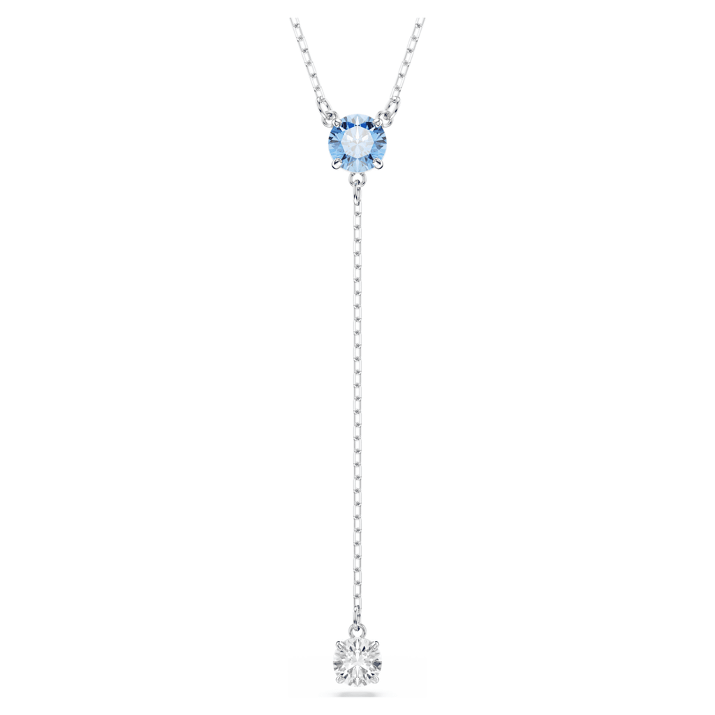 Swarovski Stilla Attract Y necklace Round cut, Blue, Rhodium plated