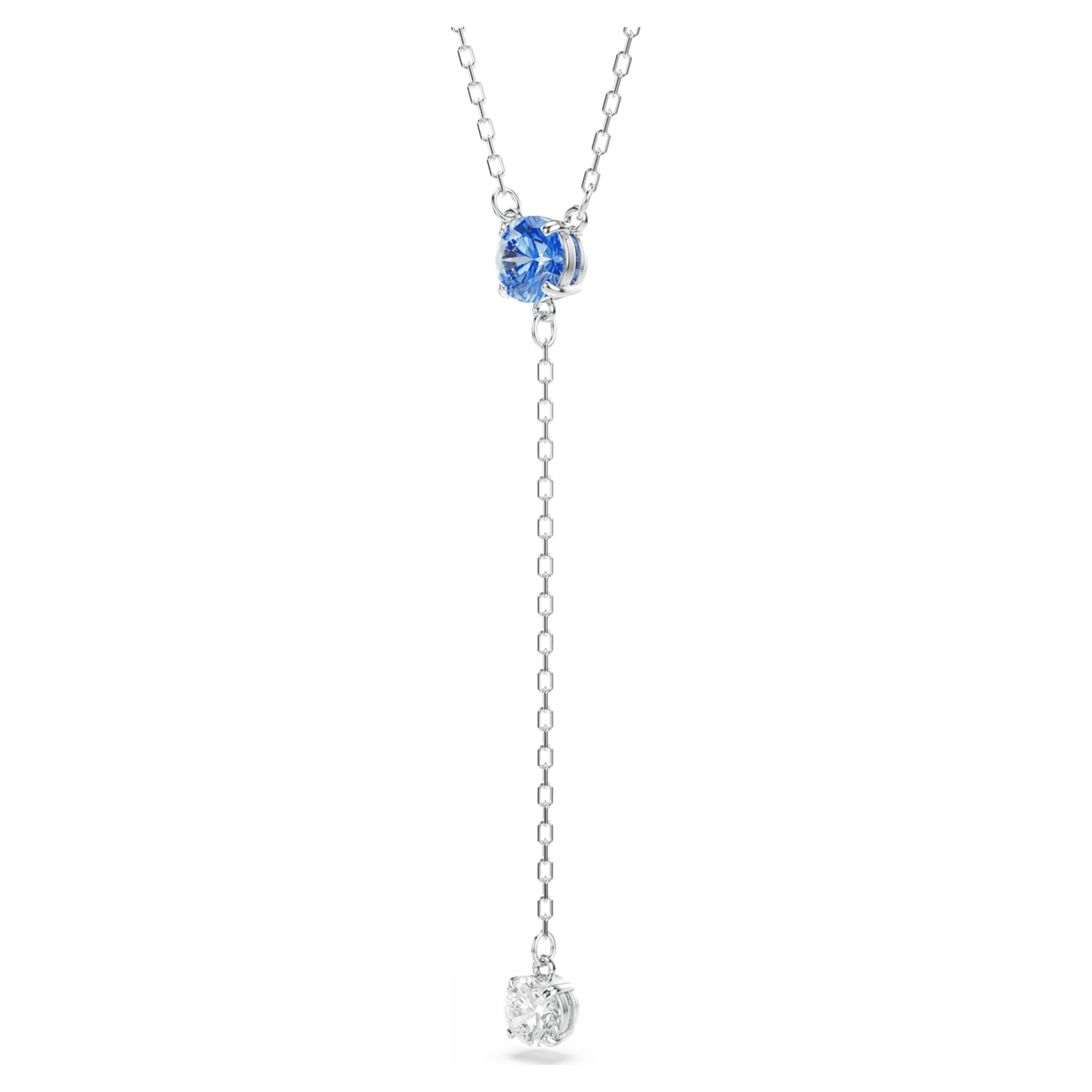 Swarovski Stilla Attract Y necklace Round cut, Blue, Rhodium plated