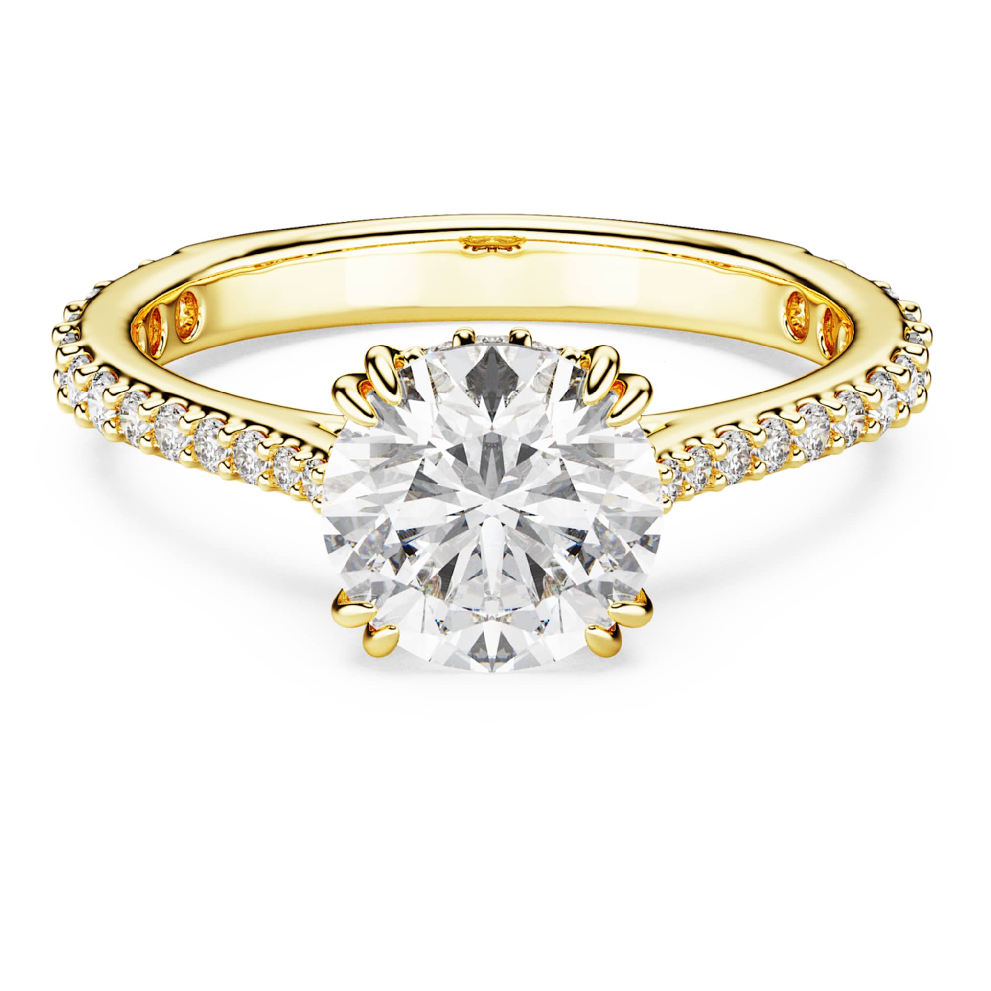 Swarovski Stilla cocktail ring Round cut, Pavé, White, 18K gold finish