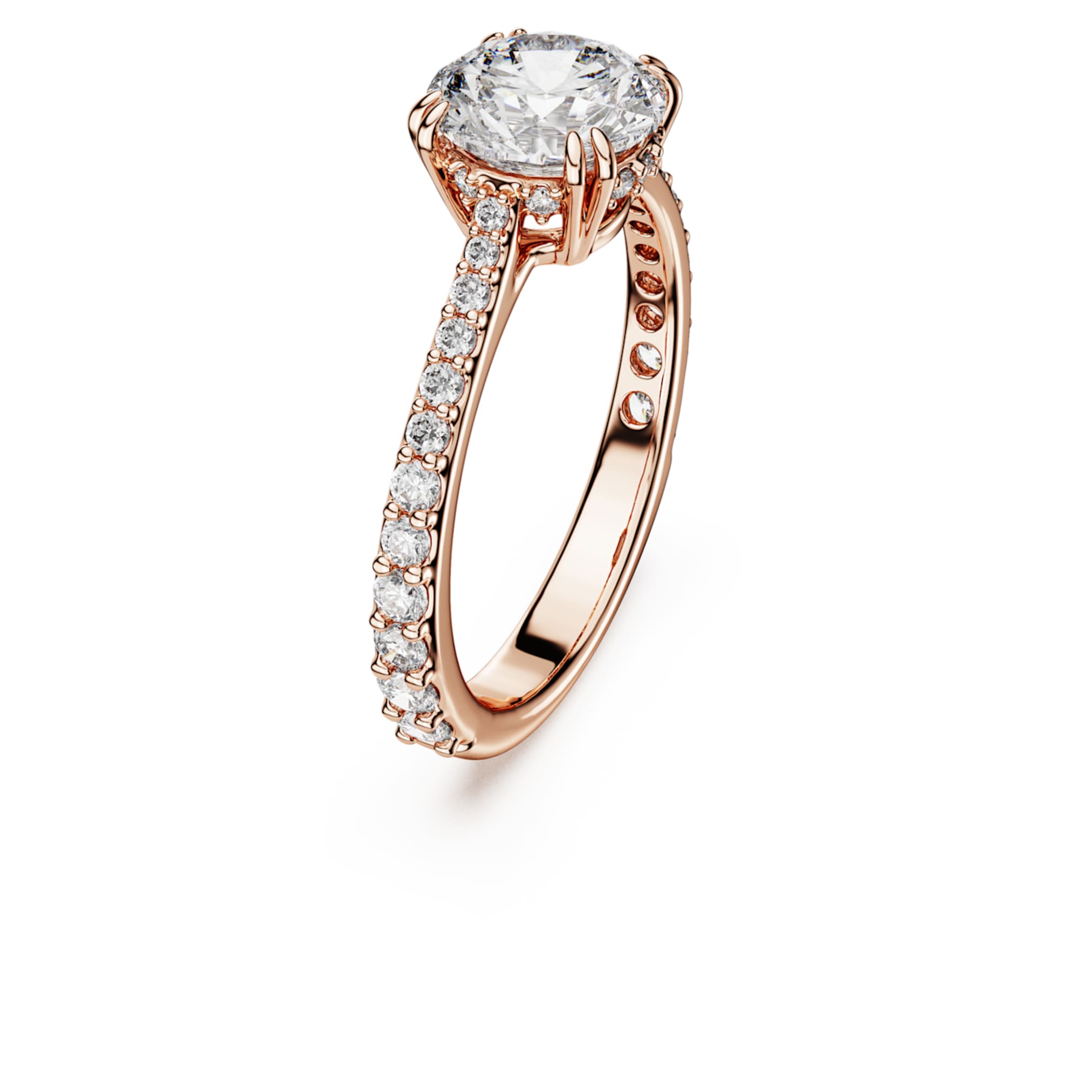 Swarovski Stilla cocktail ring Round cut, Pavé, White, 18K rose gold finish