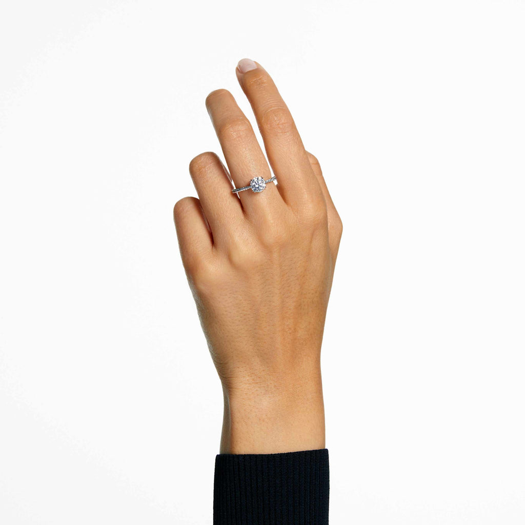 Swarovski Stilla cocktail ring Round cut, Pavé, White, 18K gold finish