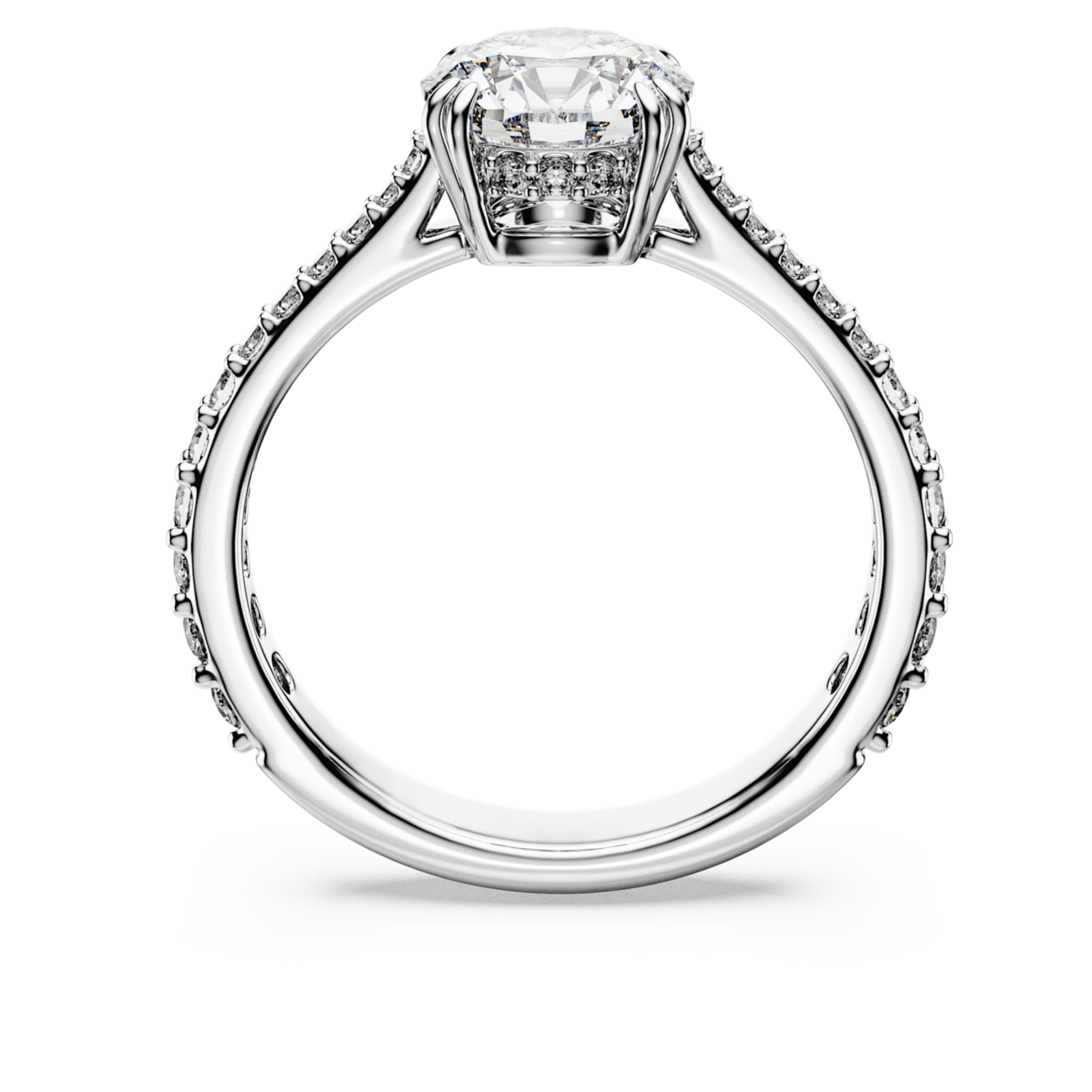 Swarovski Stilla cocktail ring Round cut, Pavé, White, Silver-tone finish