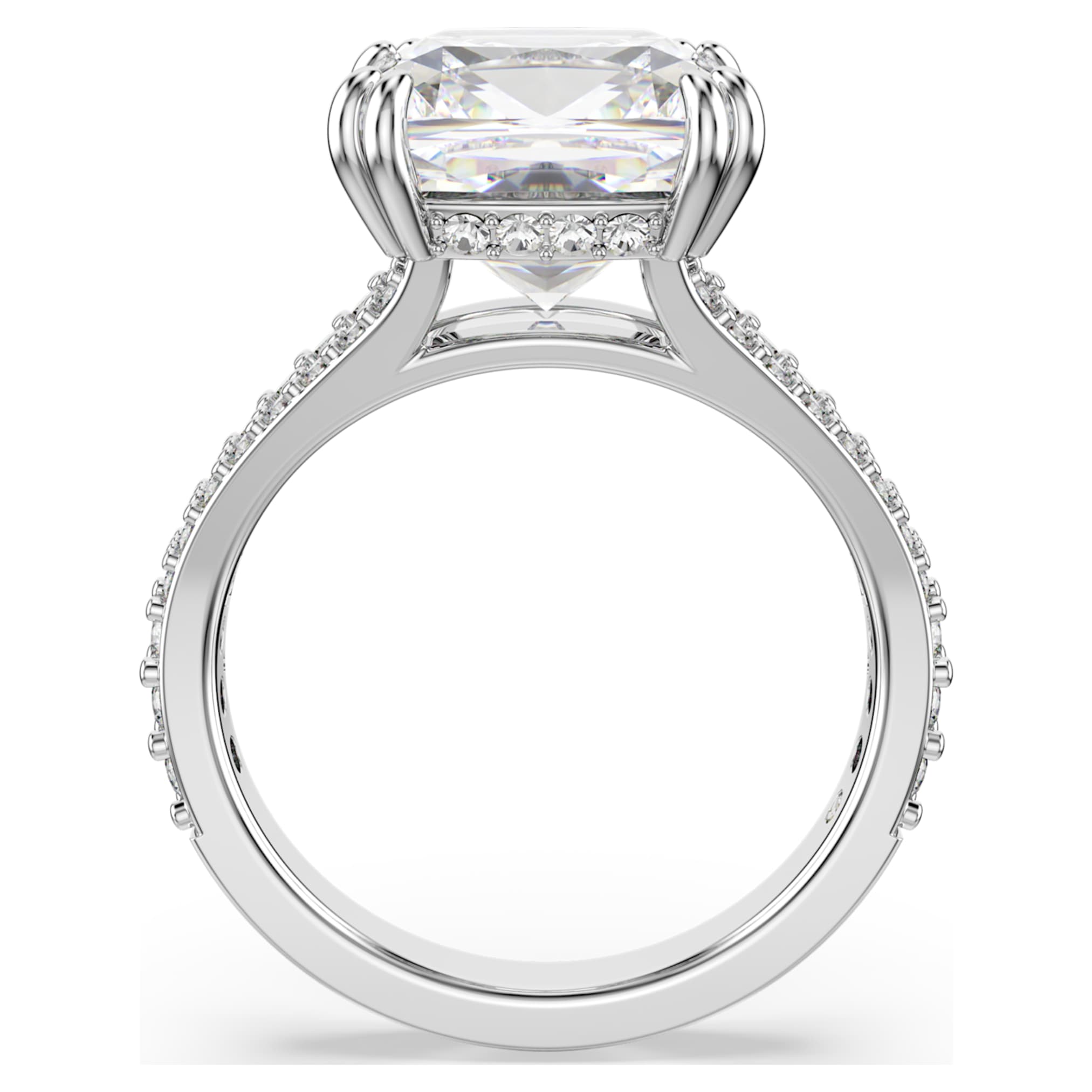 Swarovski Stilla cocktail ring Square cut, Pavé, White, Rhodium plated