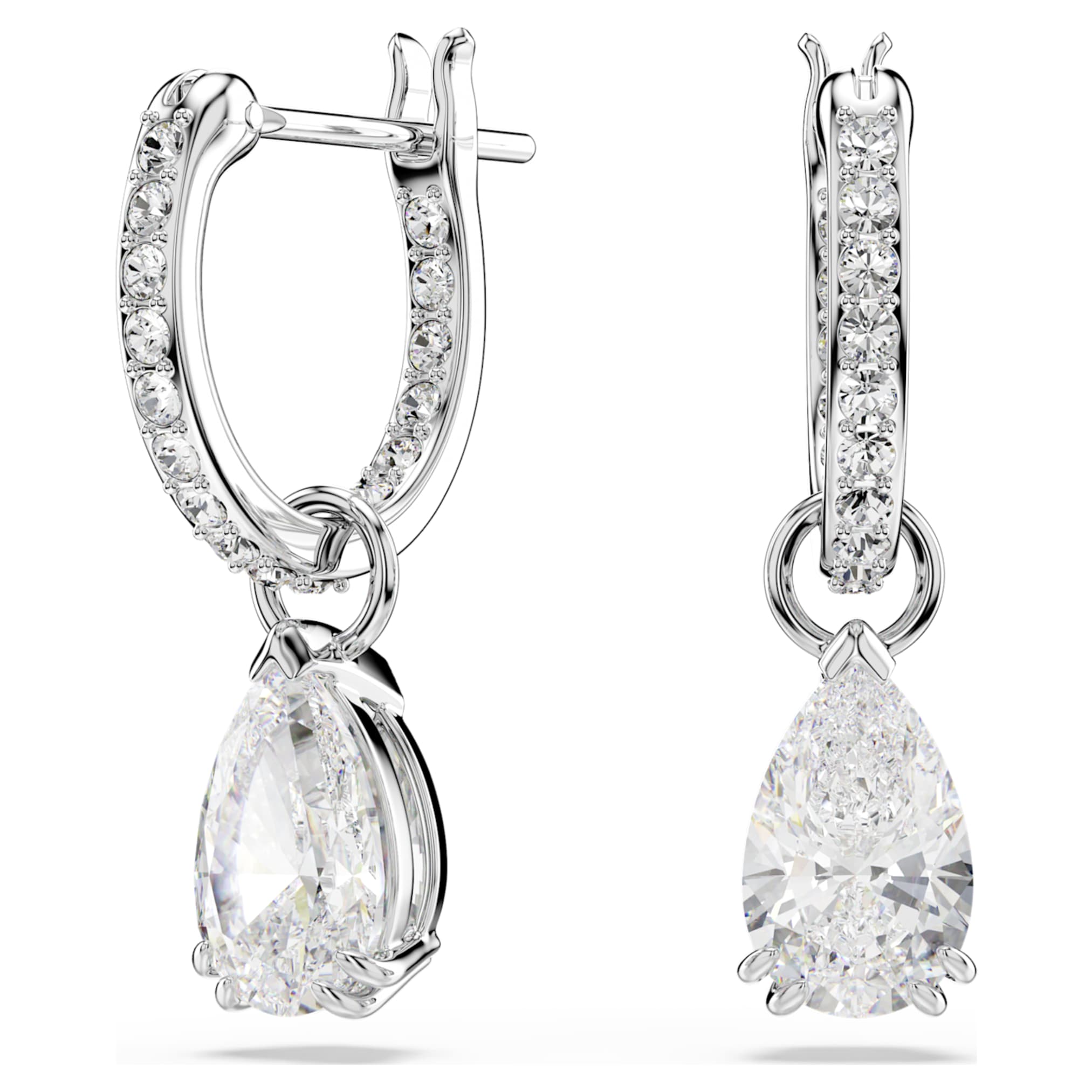 Swarovski Stilla drop earrings Pear cut, Round cut, White, Rhodium plated