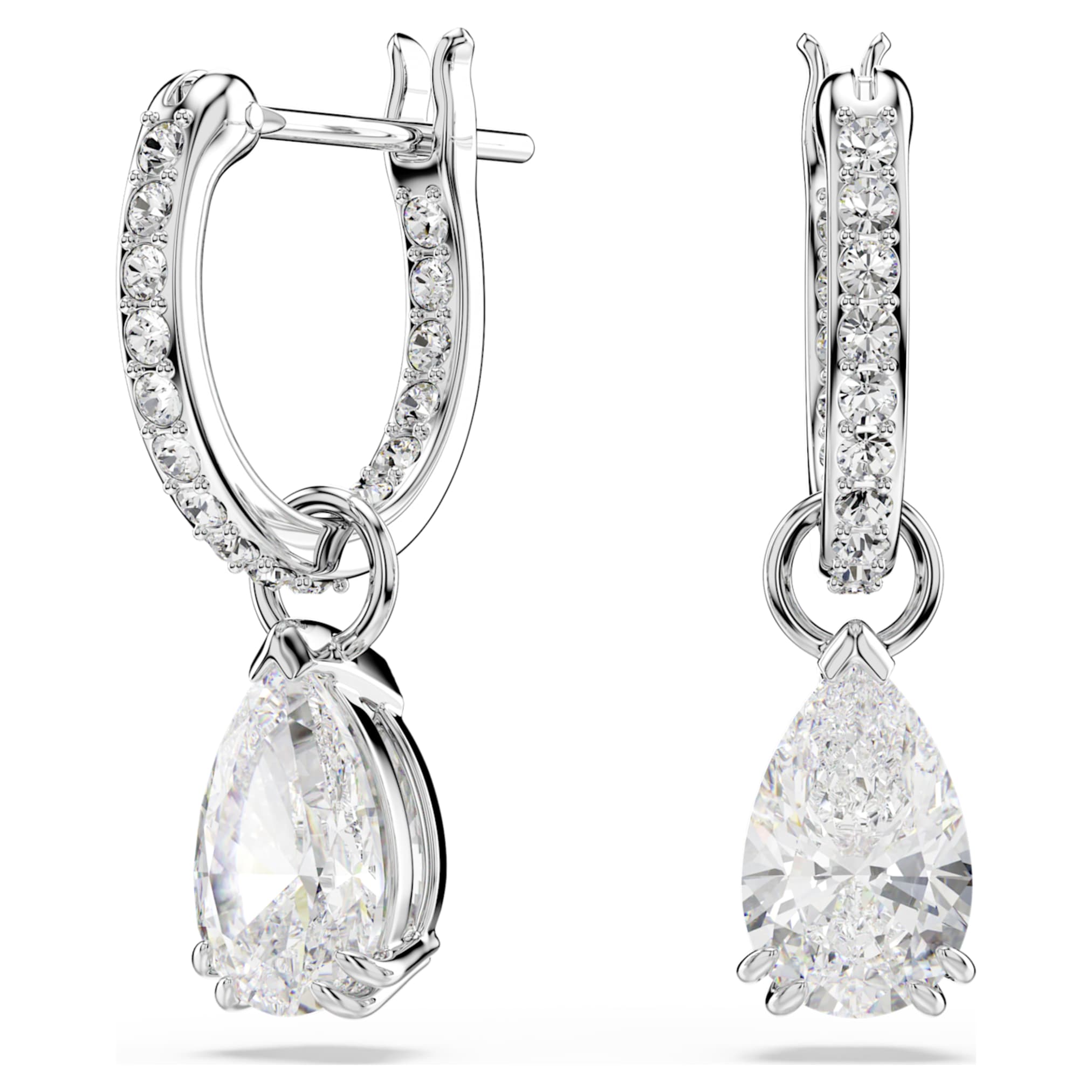 Swarovski Stilla drop earrings Pear cut, Round cut, White, Rhodium plated