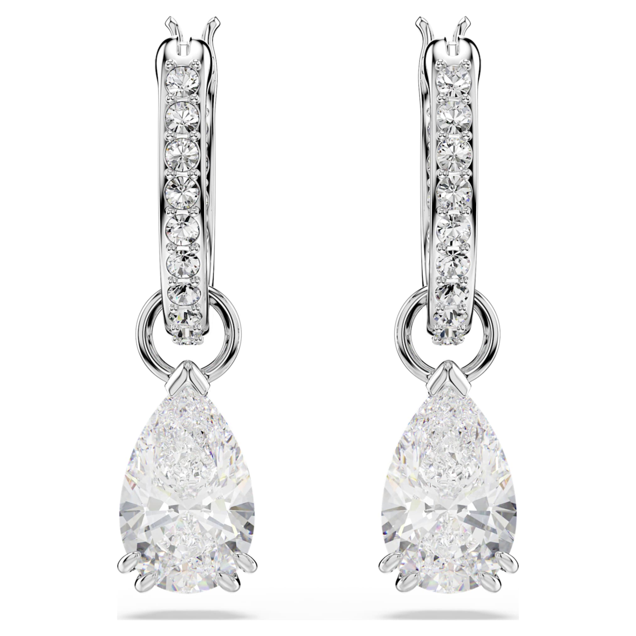 Swarovski Stilla drop earrings Pear cut, Round cut, White, Rhodium plated