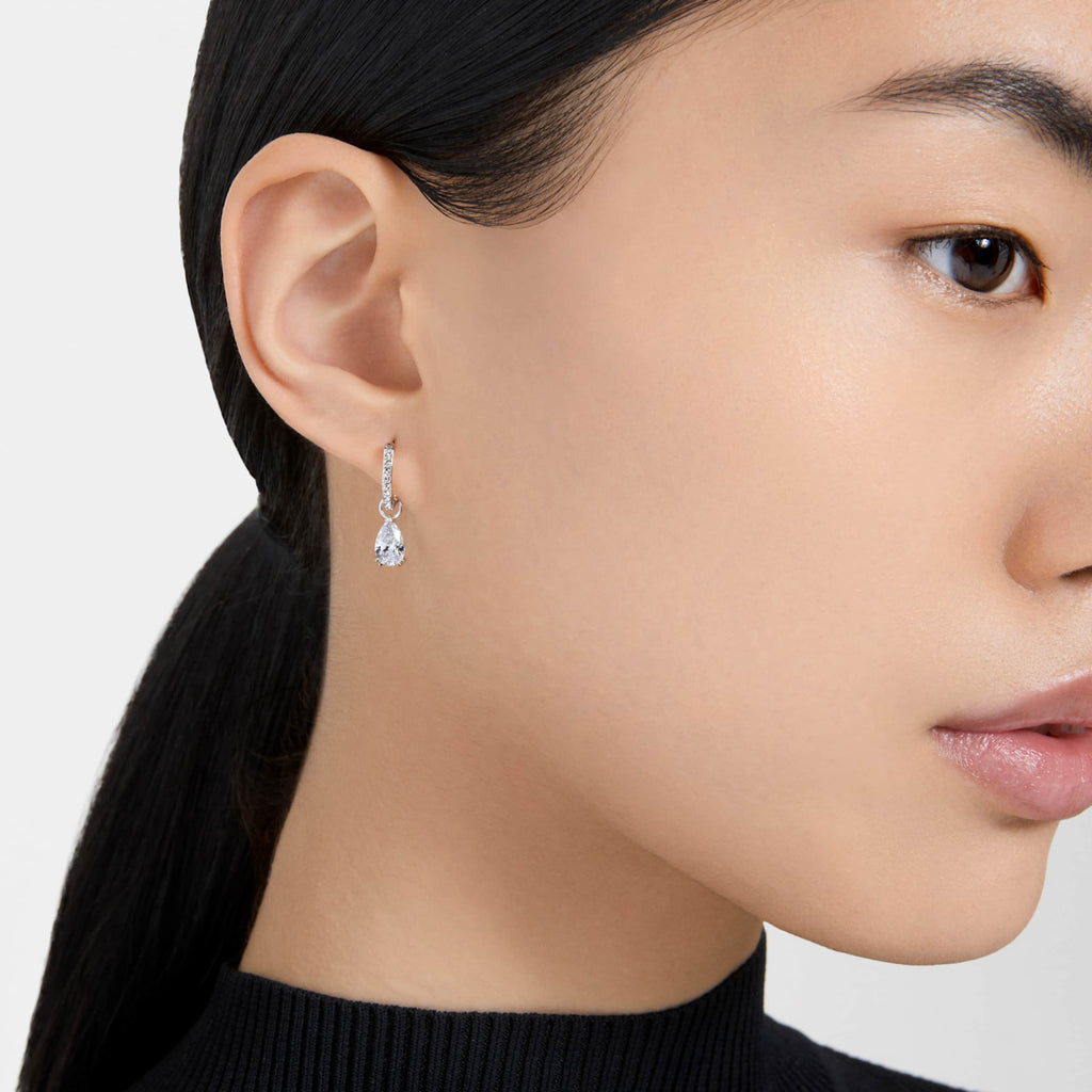 Swarovski Stilla drop earrings Pear cut, Round cut, White, Rhodium plated
