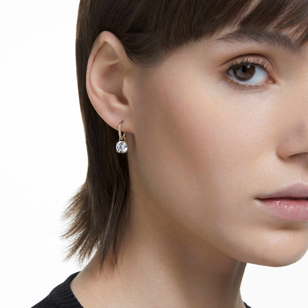 Swarovski Stilla drop earrings Round cut, White, 18K gold finish