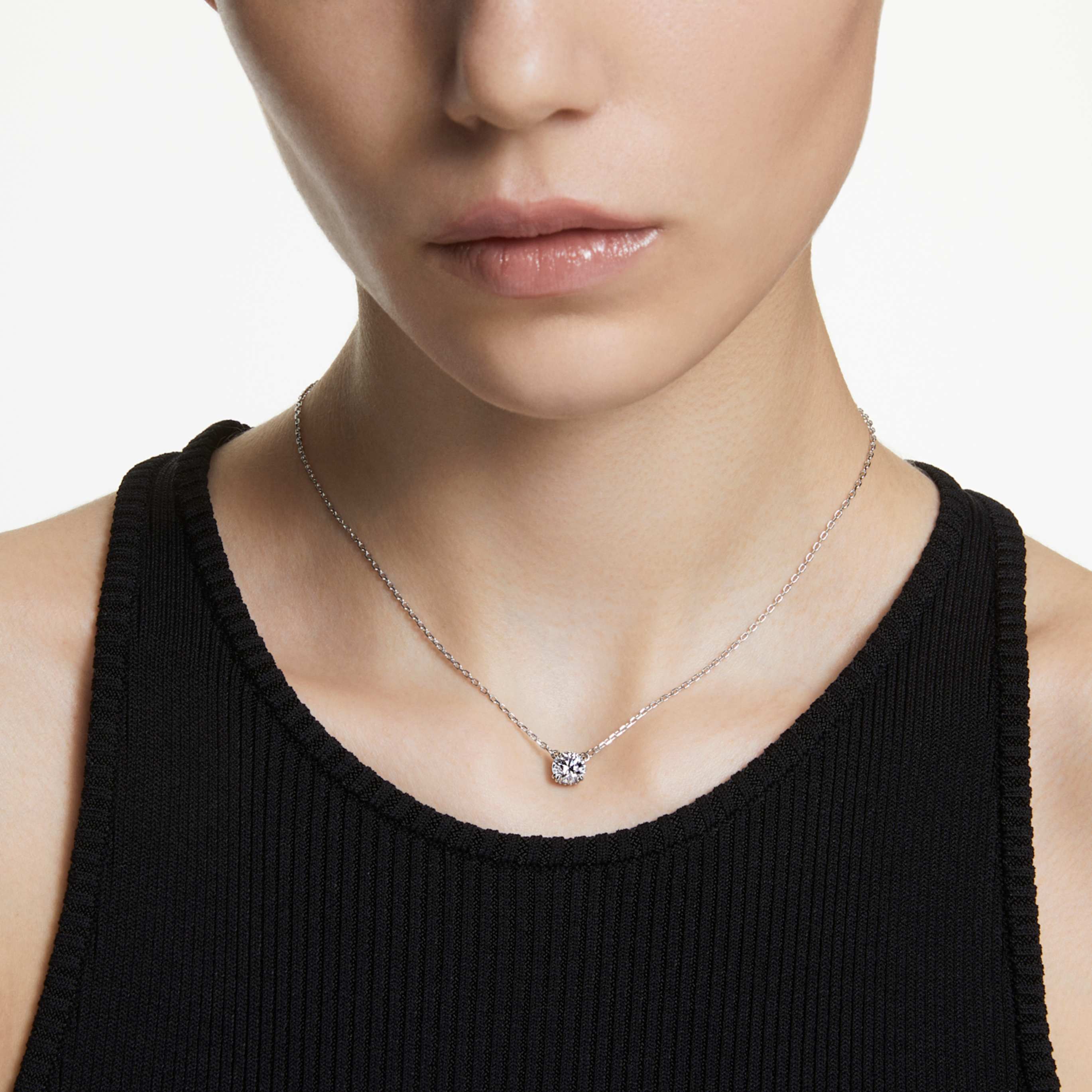 Swarovski Stilla pendant Round cut, White, 18K gold finish