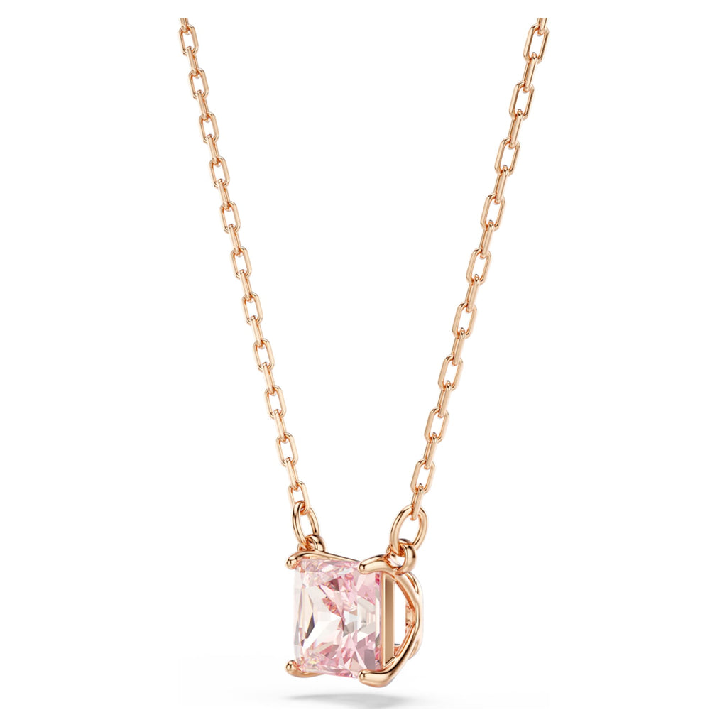 Swarovski Stilla pendant Square cut, Pink, 18K rose gold finish