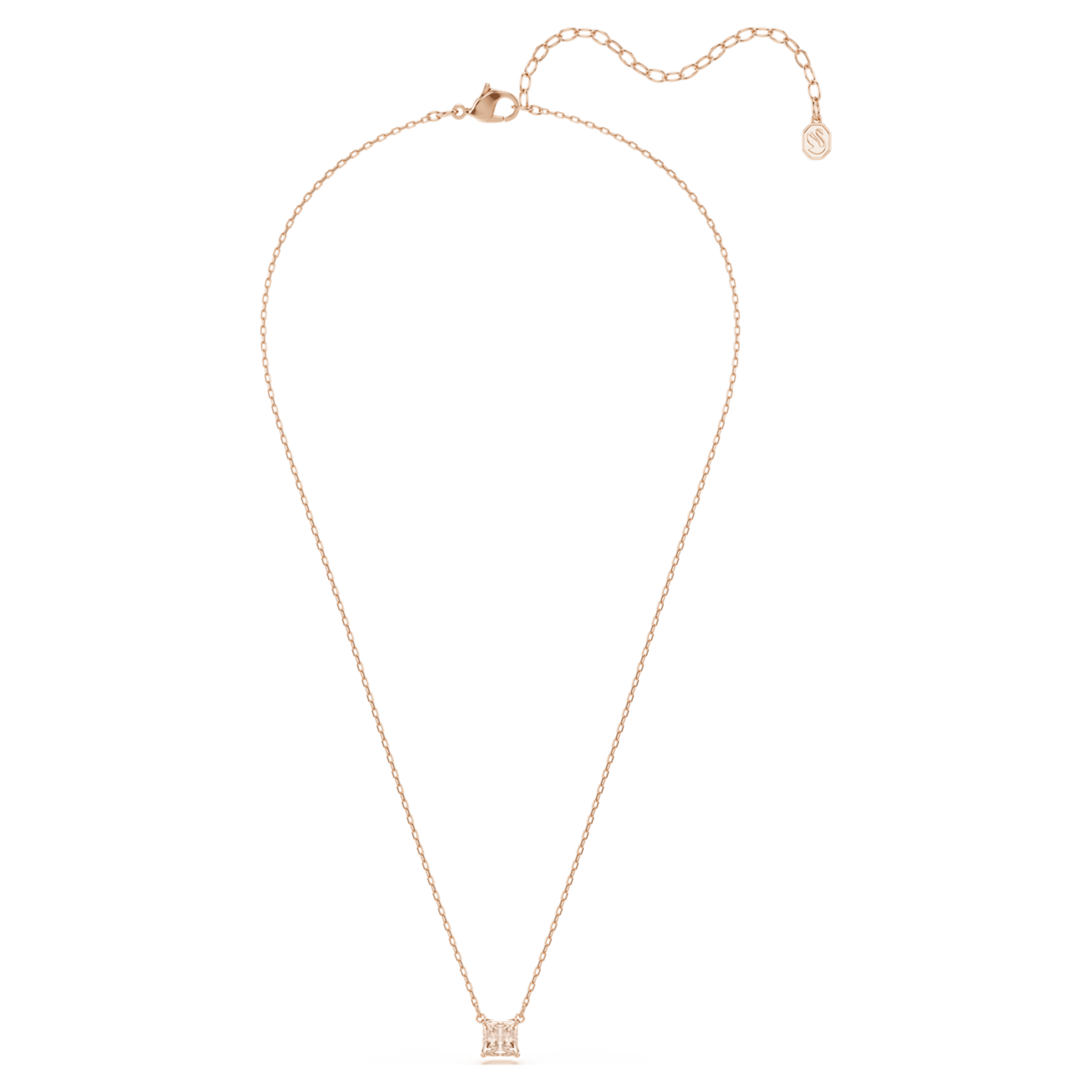 Swarovski Stilla pendant Square cut, Pink, 18K rose gold finish
