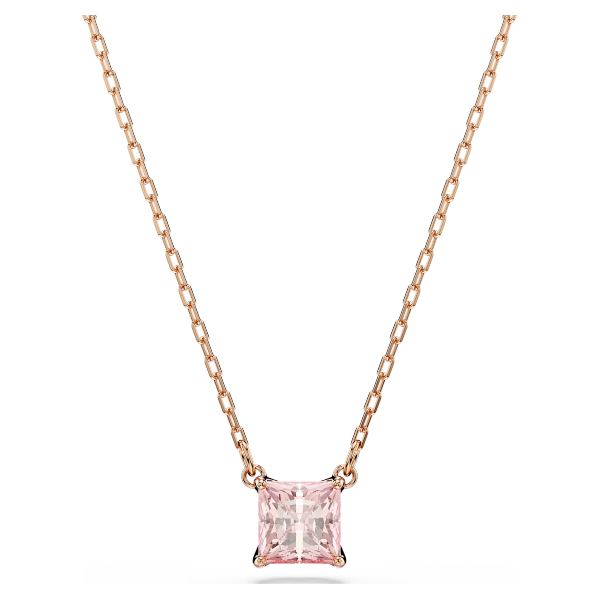 Swarovski Stilla pendant Square cut, Pink, 18K rose gold finish