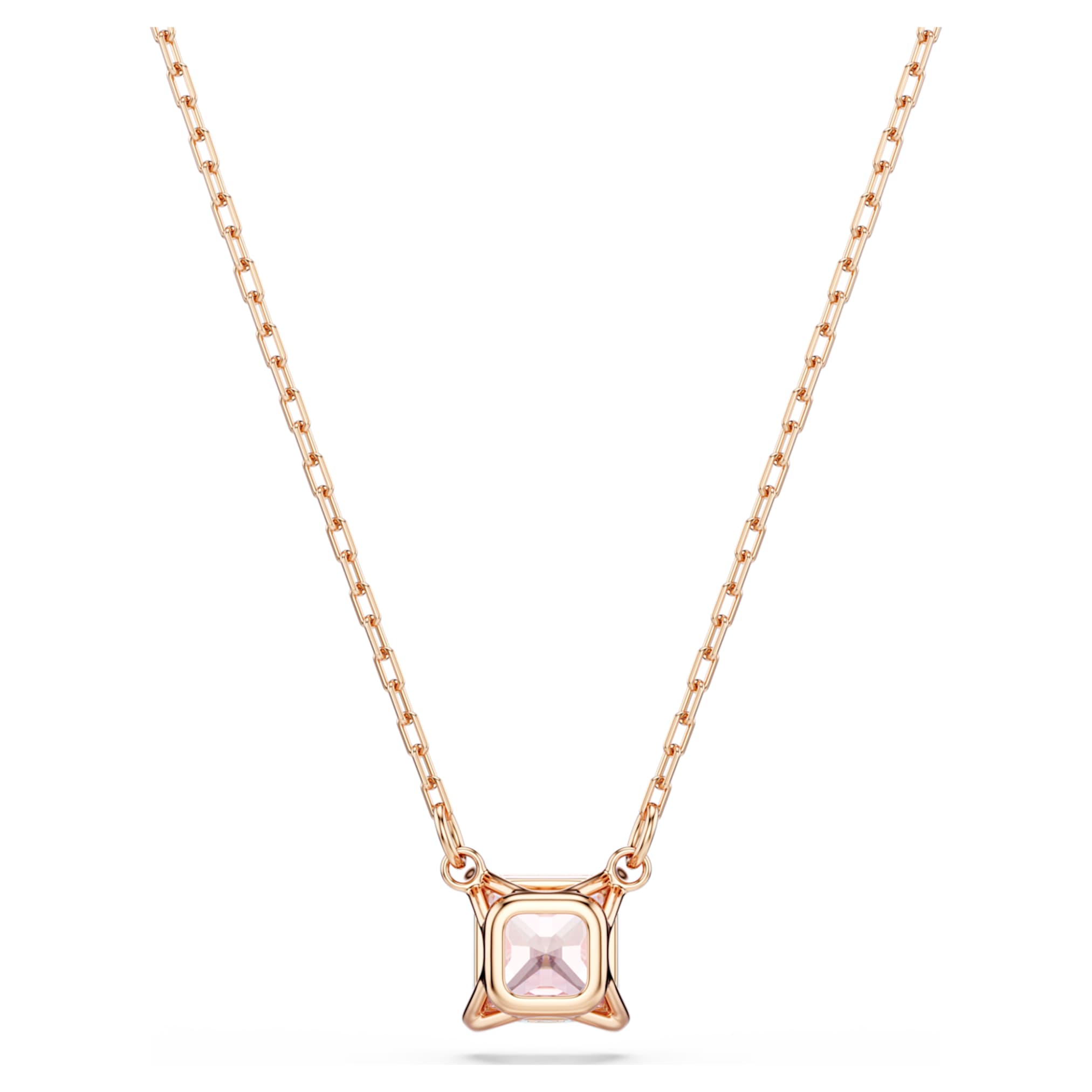 Swarovski Stilla pendant Square cut, Pink, 18K rose gold finish