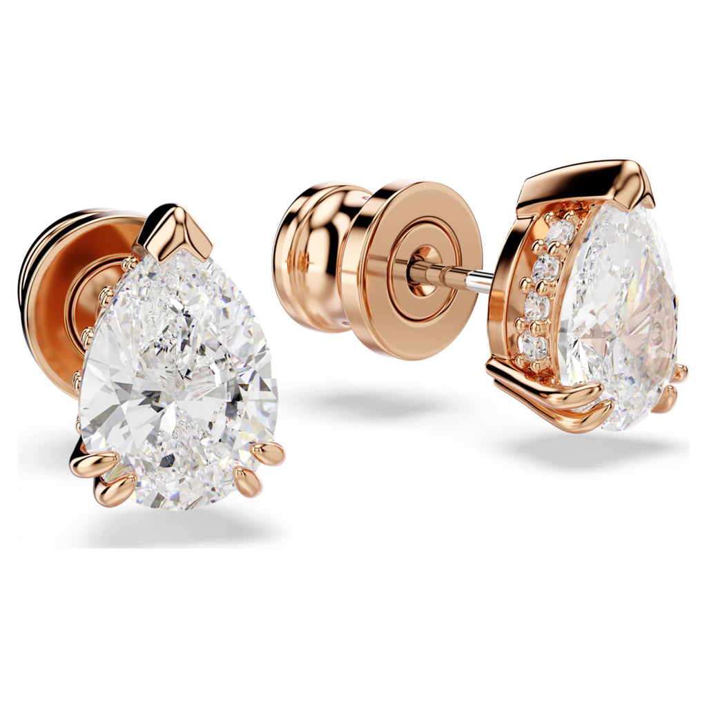 Swarovski Stilla stud earrings Pear cut, White, 18K rose gold finish