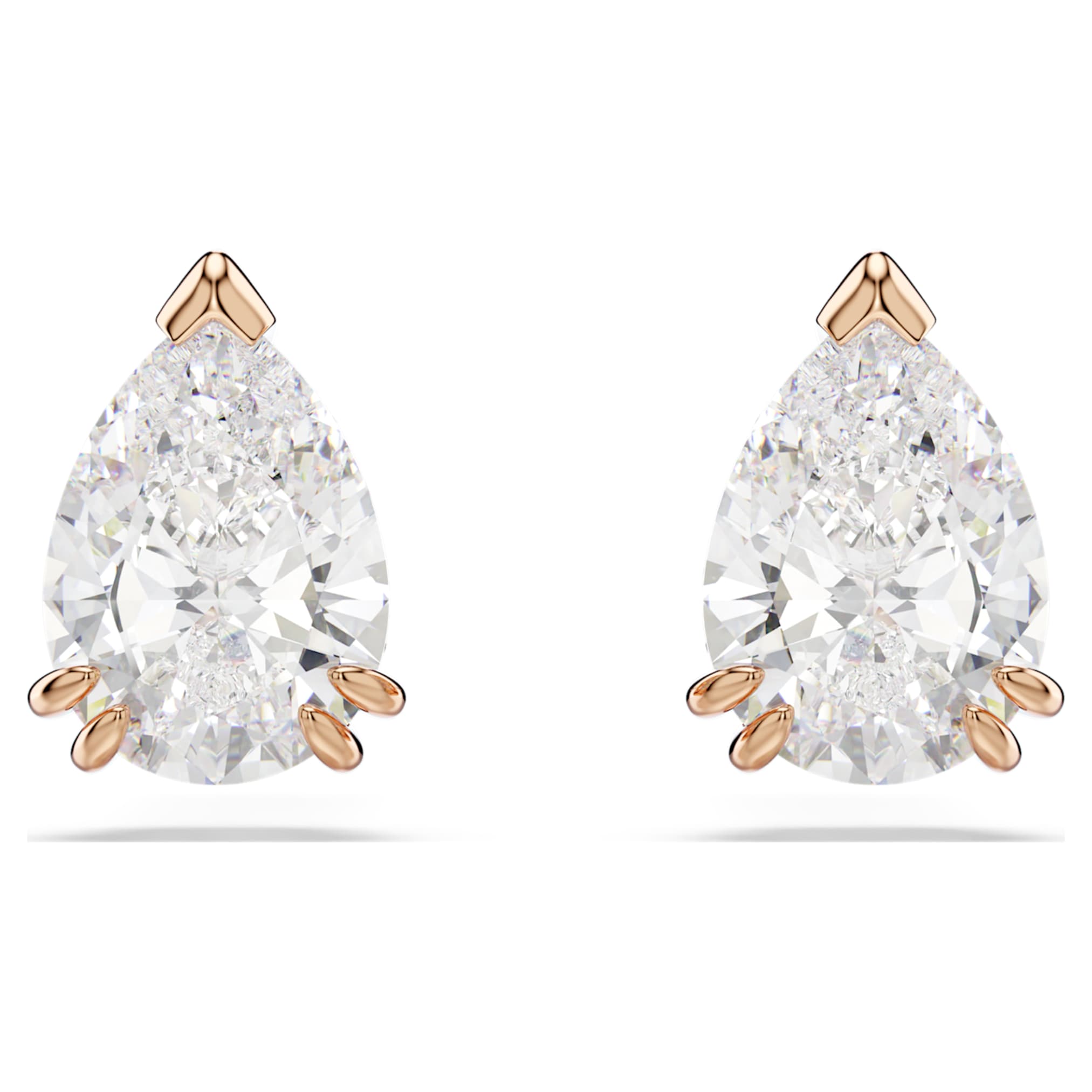 Swarovski Stilla stud earrings Pear cut, White, 18K rose gold finish