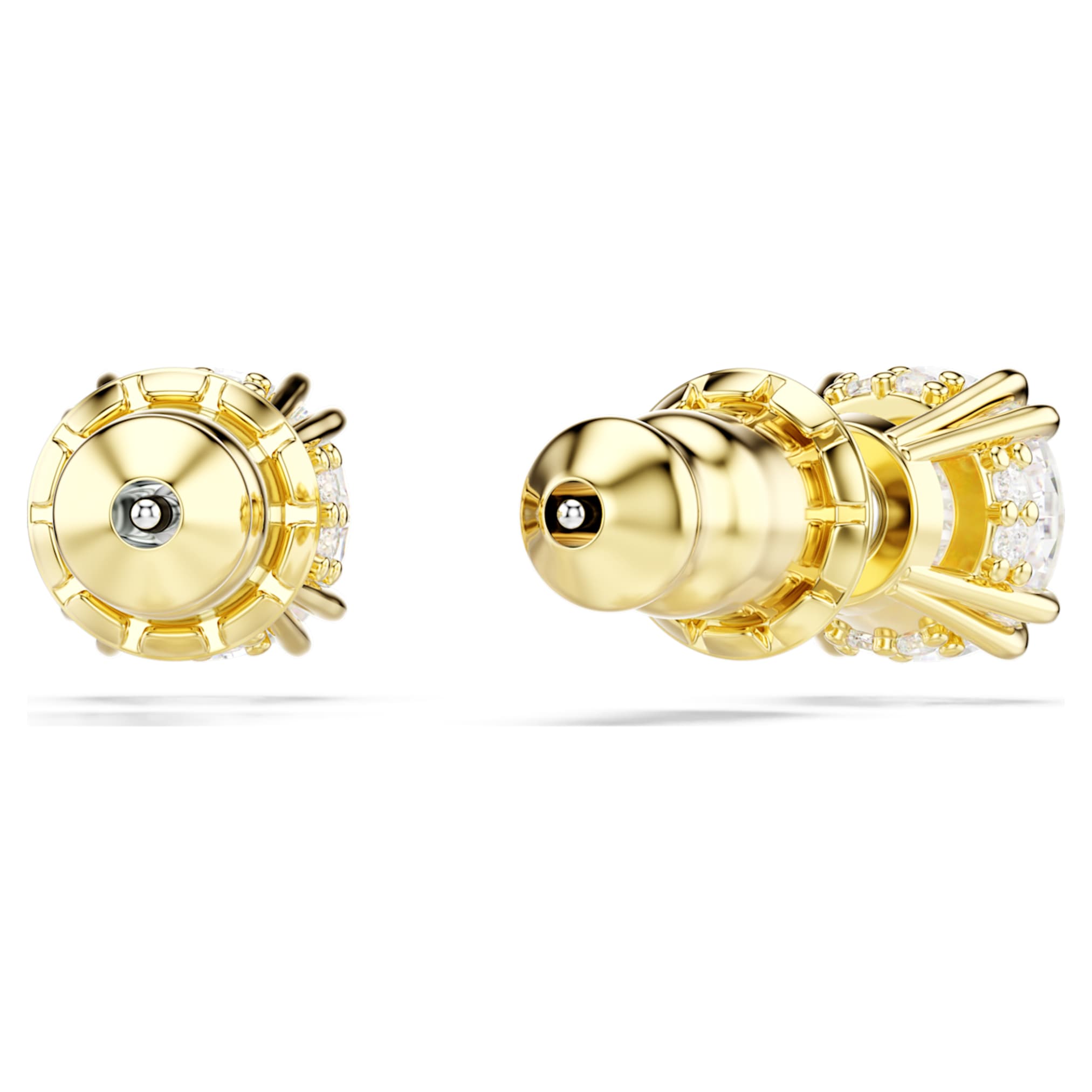 Swarovski Stilla stud earrings Round cut, White, 18K gold finish