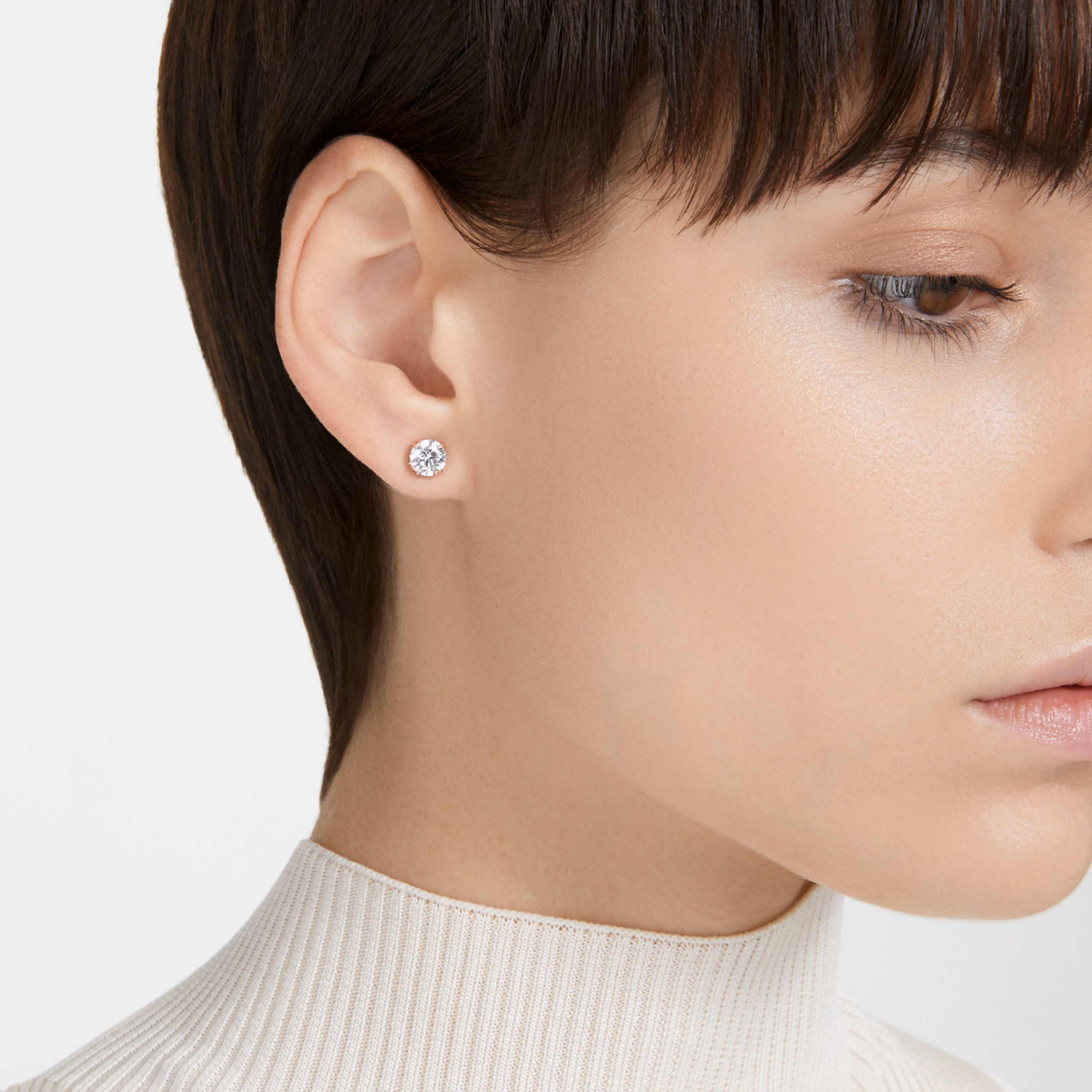 Swarovski Stilla stud earrings Round cut, White, 18K rose gold finish