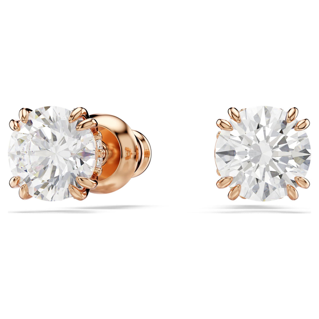 Swarovski Stilla stud earrings Round cut, White, 18K rose gold finish