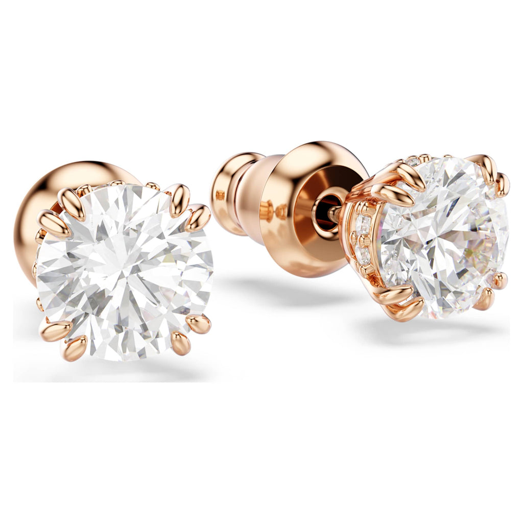 Swarovski Stilla stud earrings Round cut, White, 18K rose gold finish