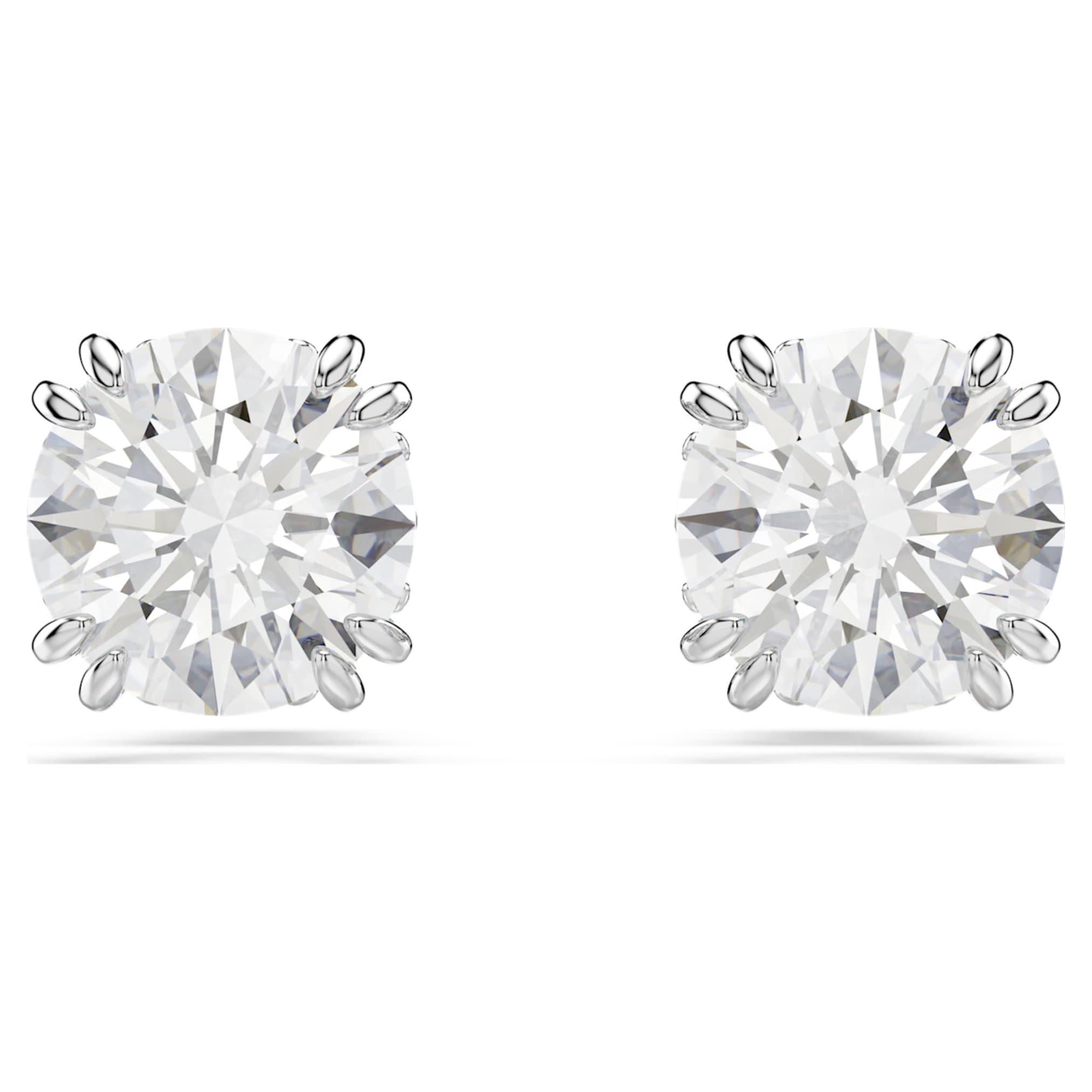 Swarovski Stilla stud earrings Round cut, White, Rhodium plated