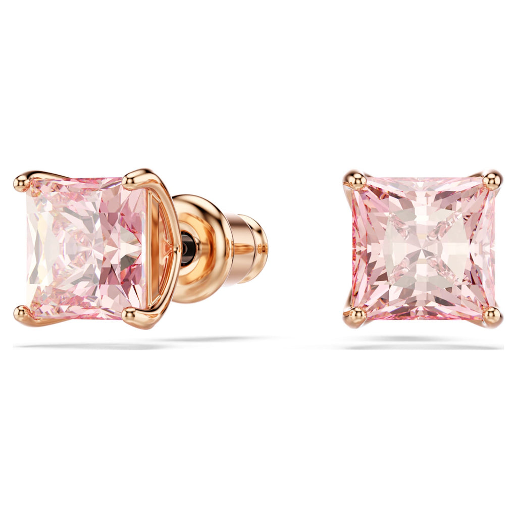 Swarovski Stilla stud earrings Square cut, Pink, 18K rose gold finish