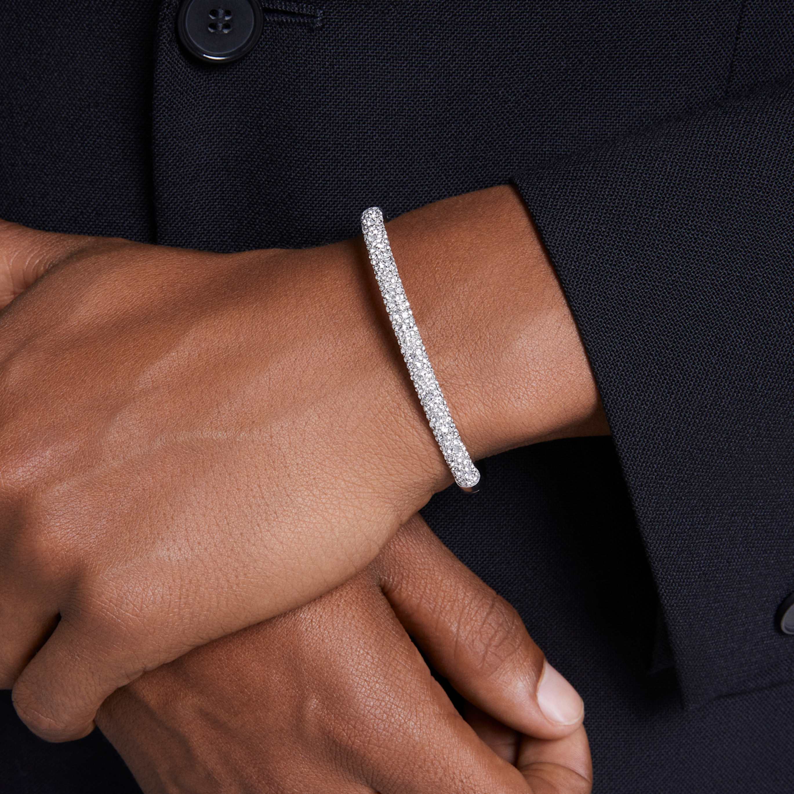 Swarovski Sublima bangle Snow pavé, White, 18K rose gold finish