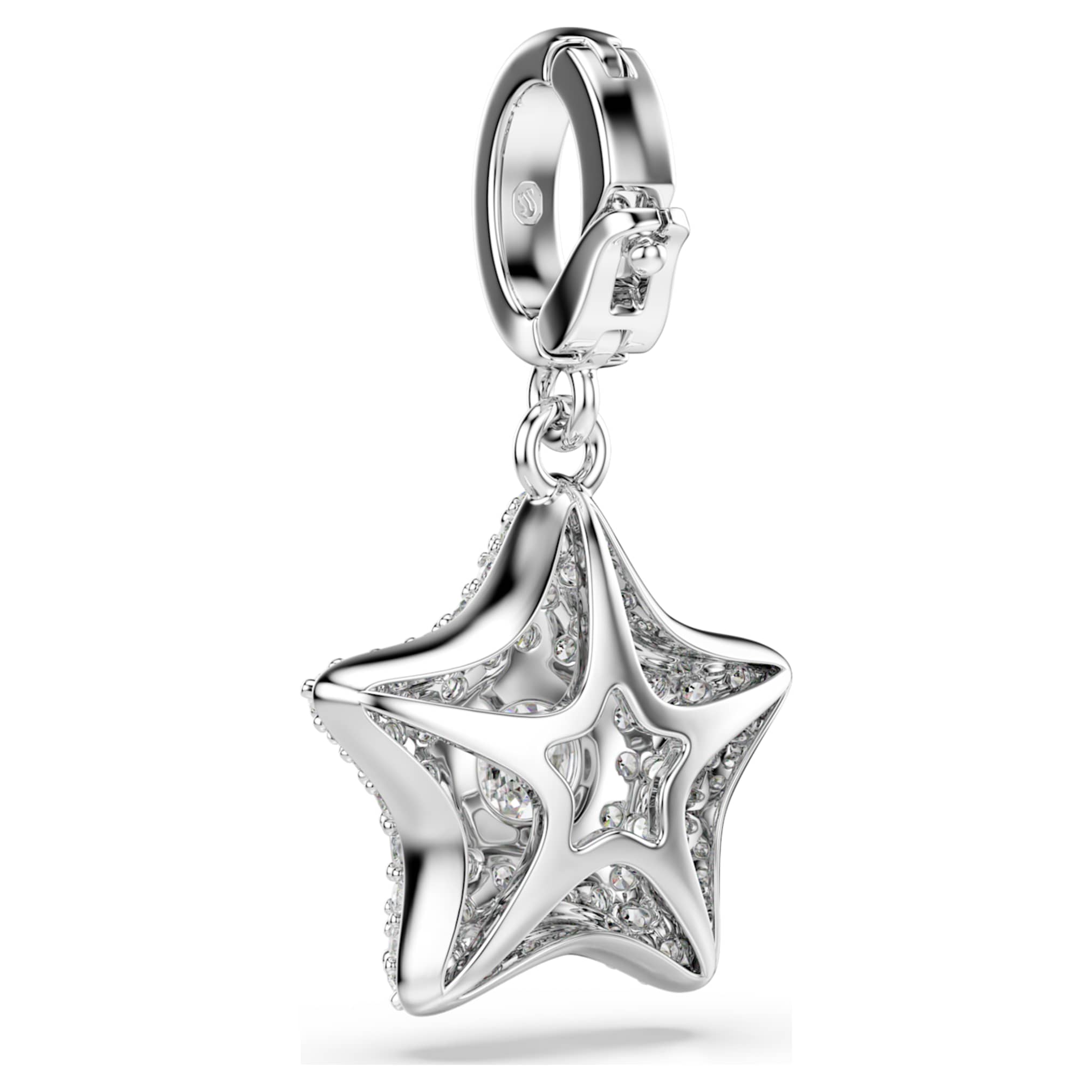 Swarovski Sublima charm Round cut, Star, White, Rhodium plated