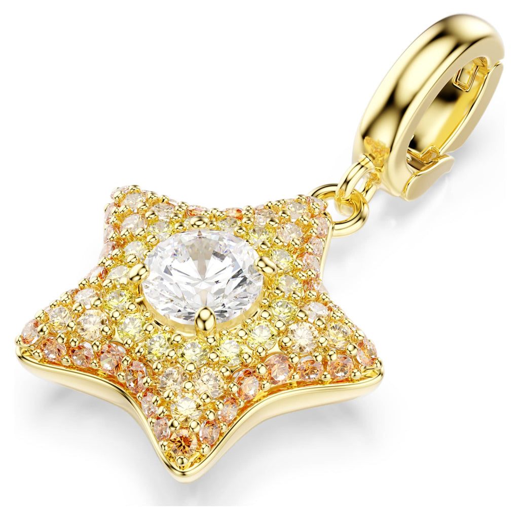 Swarovski Sublima charm Round cut, Star, Yellow, 18K gold finish