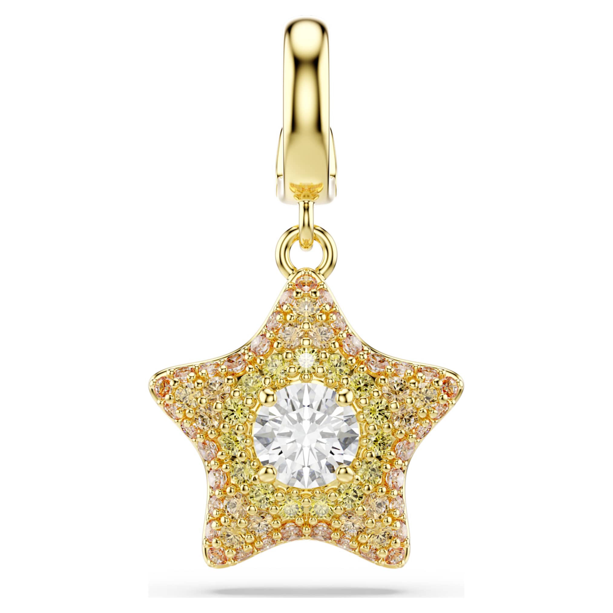 Swarovski Sublima charm Round cut, Star, Yellow, 18K gold finish