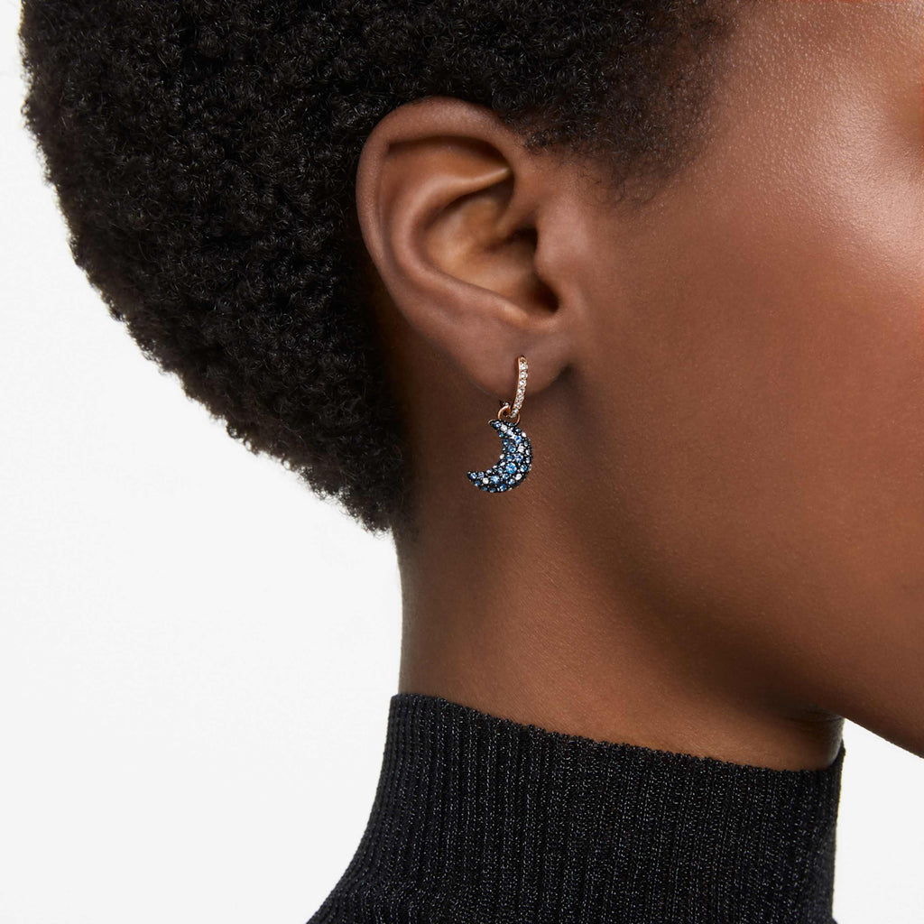 Swarovski Sublima drop earrings Crystal pearl, Asymmetrical design, Moon, Multicolored, 18K rose gold finish